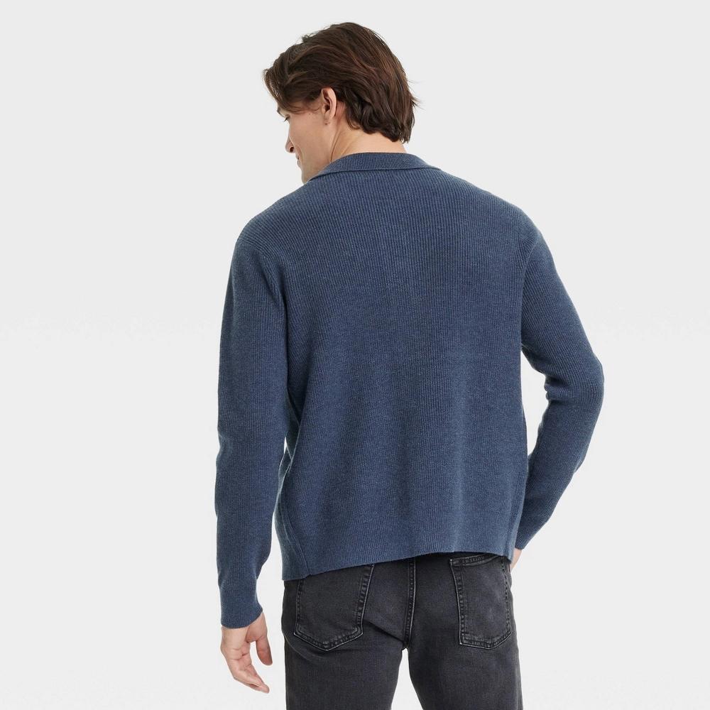 Mens Collared Cardigan - Goodfellow & Co Cornelian Blue XXL: Midweight Cotton Blend, Front Button, Ribbed Cuff & Hem Product Image