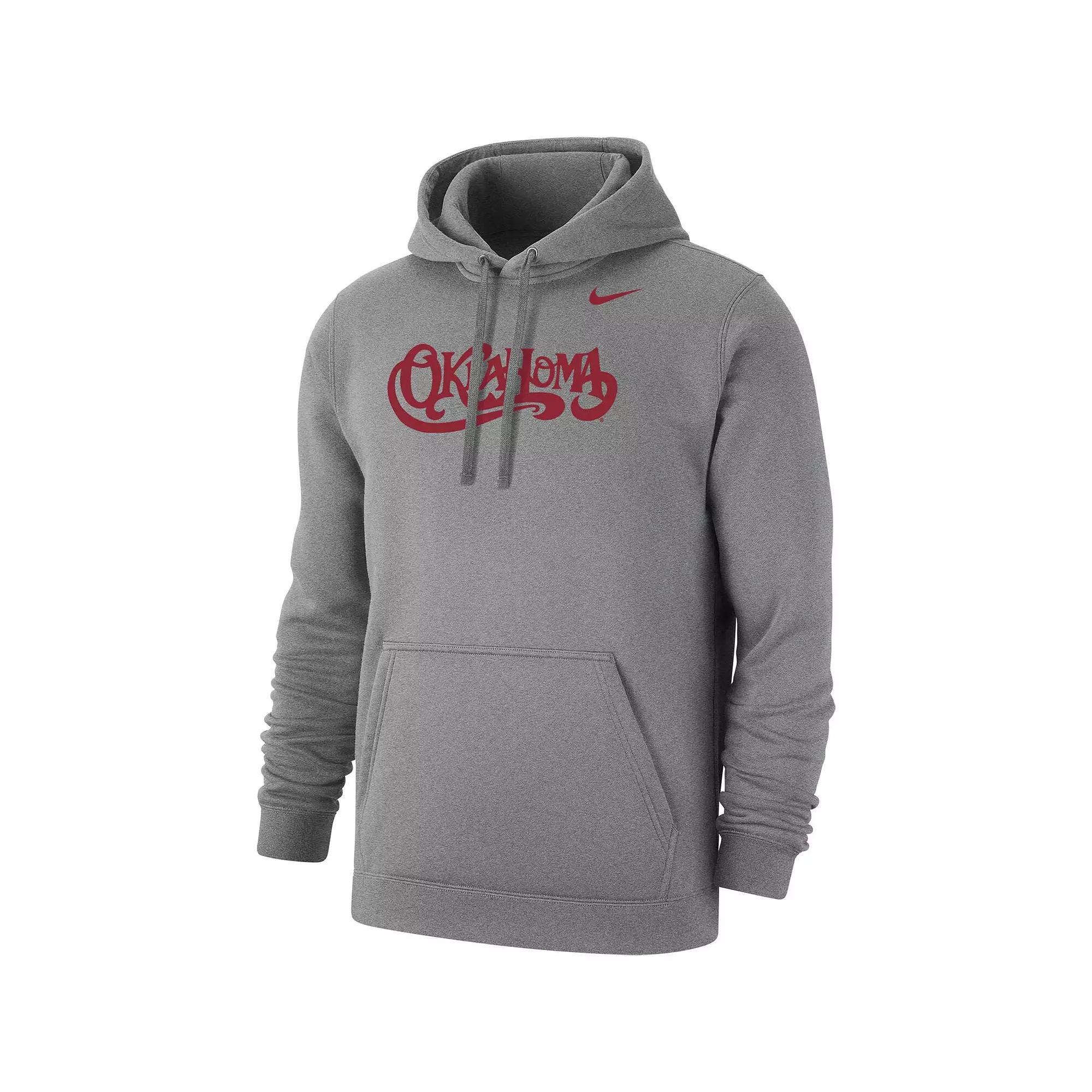Men's Nike Heather Gray Oklahoma Sooners Vintage Script Club Fleece Pullover Hoodie, Size: Large, Grey Product Image