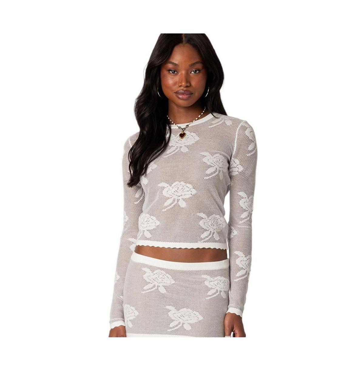 Edikted Saga Embroidered Sheer Knit Top Product Image