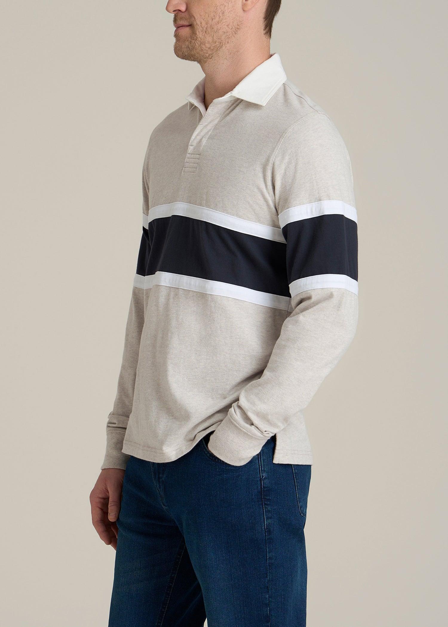Rugby Long Sleeve Shirt for Tall Men in Oatmeal Heather Multi Product Image