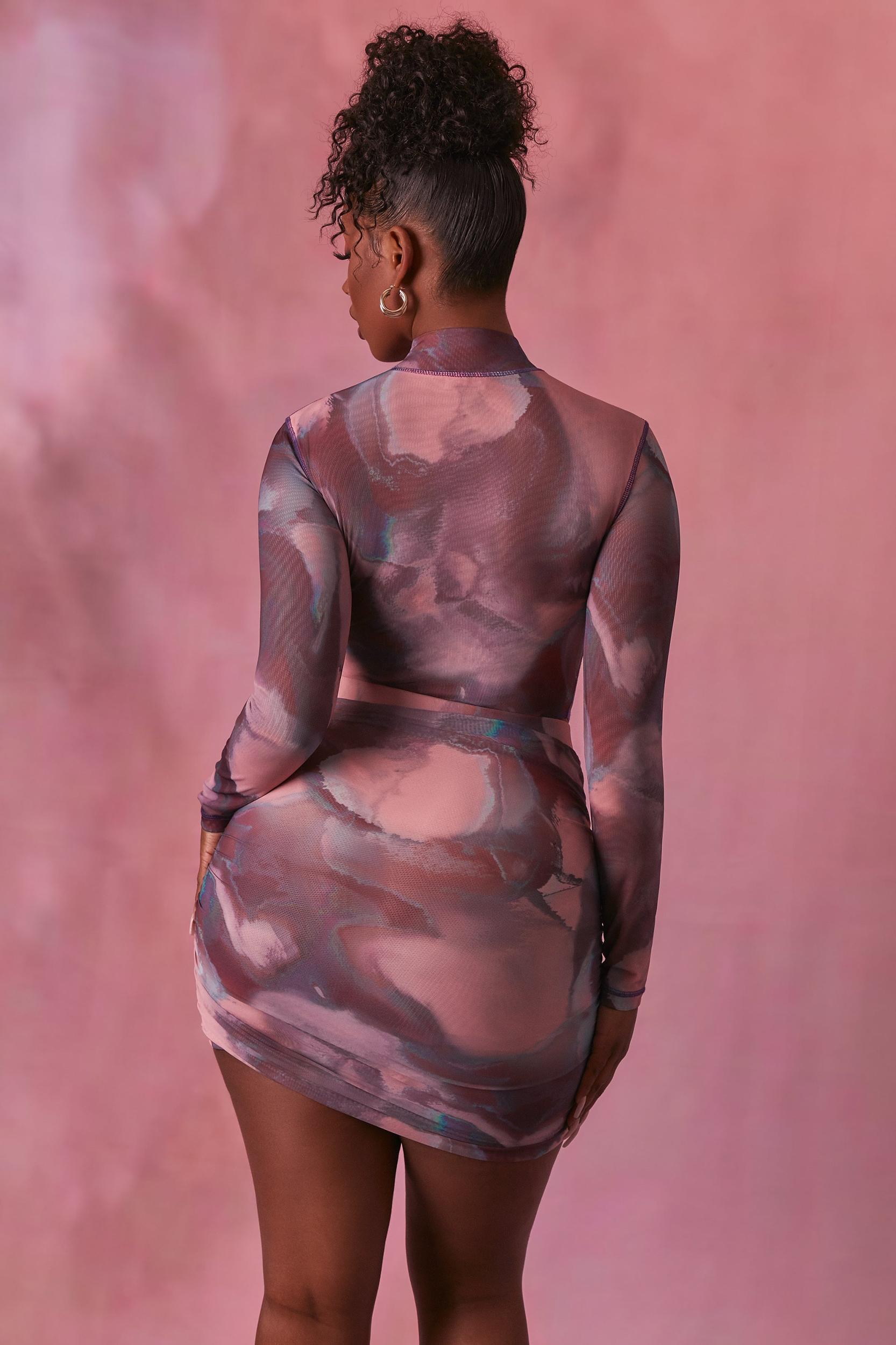 High Neck Long Sleeve Mesh Bodysuit in Blush Product Image