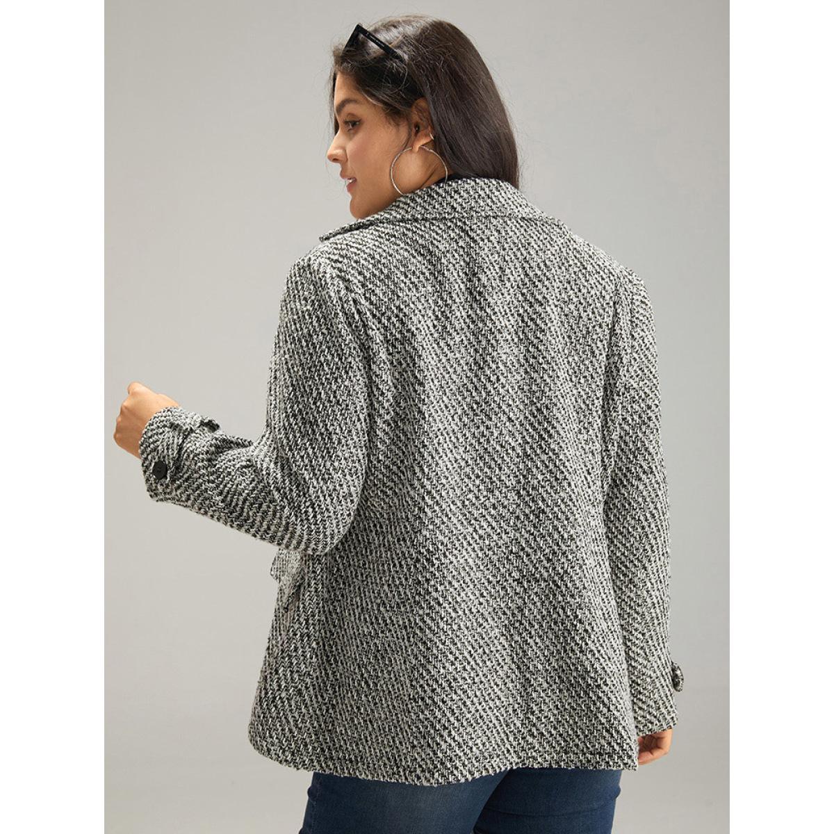 Plus Size Tweed Lapel Collar Button Up Pocket Coat Women Black Elegant Texture Ladies Everyday Winter Coats BloomChic 22-24/3X Product Image
