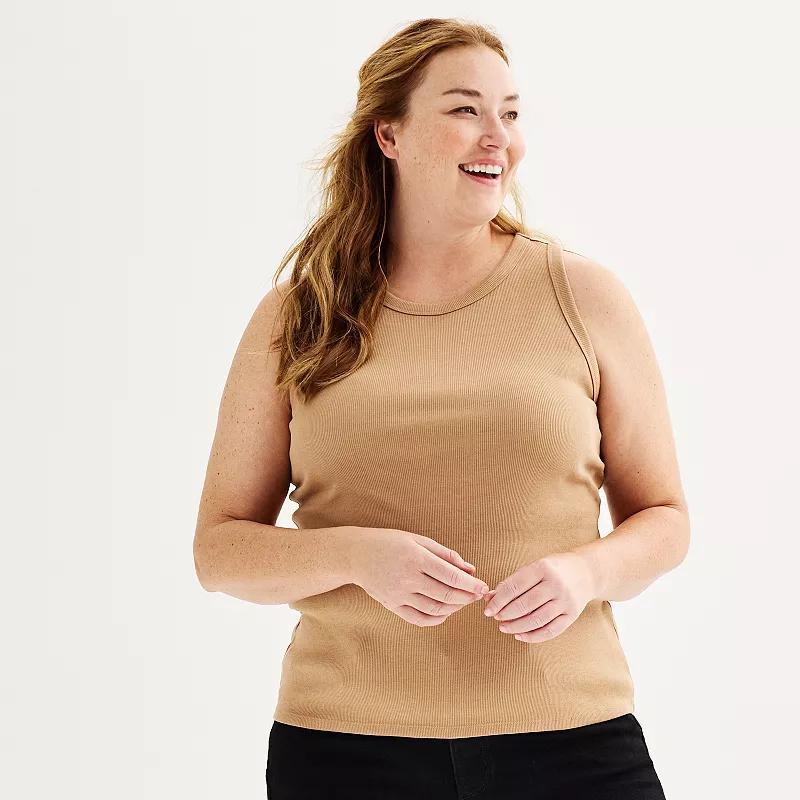 Plus Size Sonoma Goods For Life® High Neck Ribbed Layering Tank Top, Women's, Size: 4XL, Blue Tundra Product Image