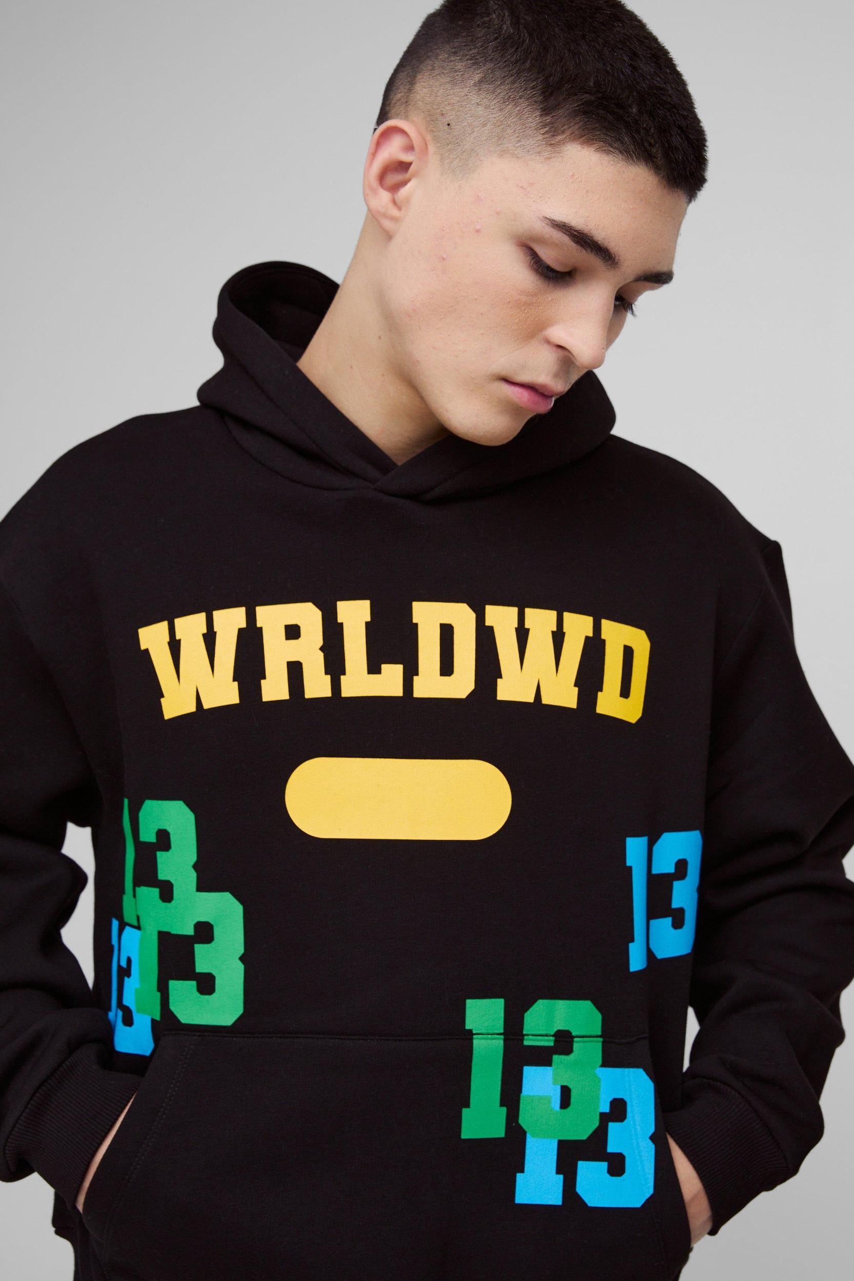Oversized Boxy Worldwide 13 Embroidered Varsity Tracksuit | boohooMAN USA Product Image