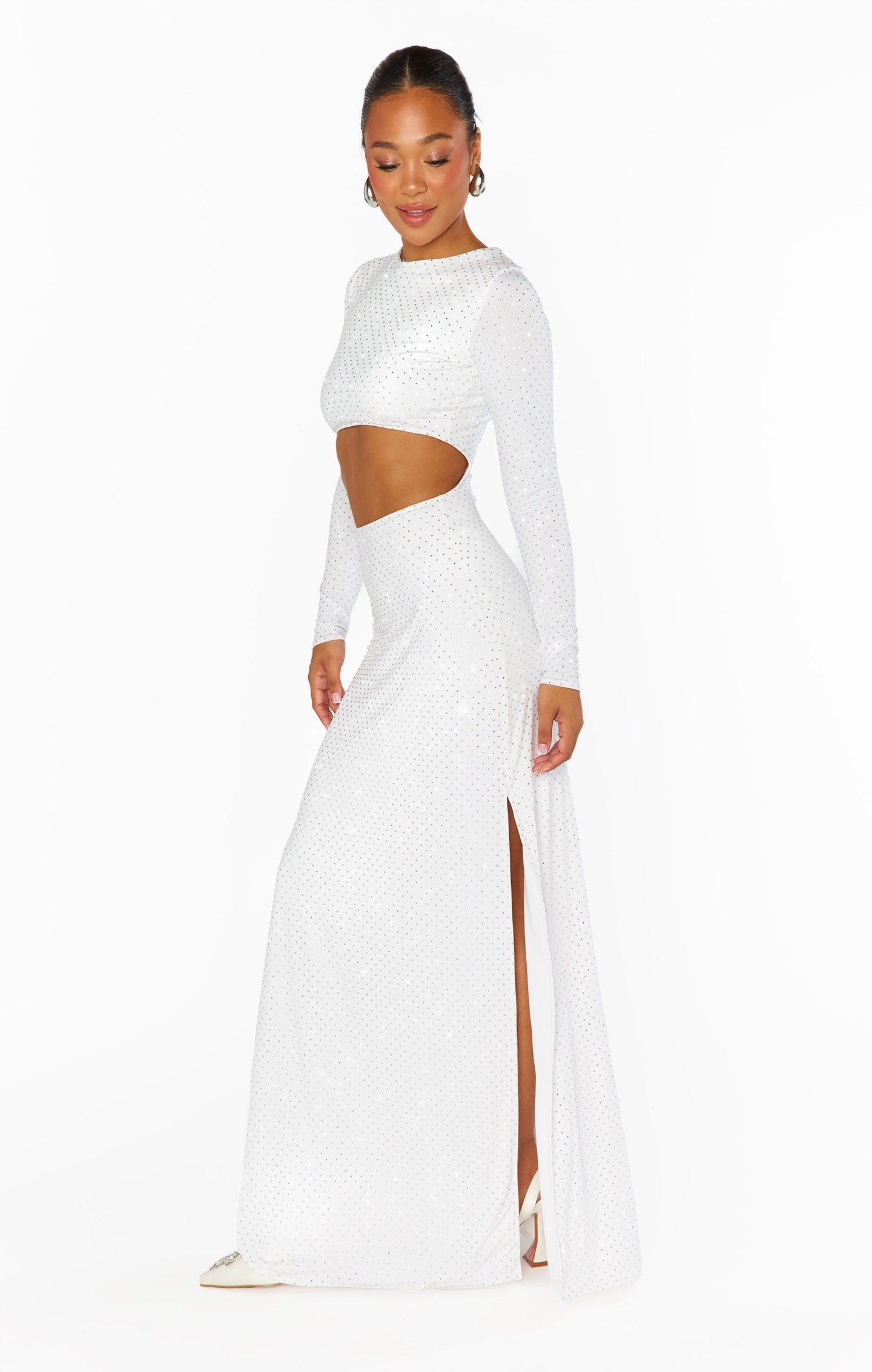 The Sleek Maxi Dress ~ White Rhinestone Spandy Product Image