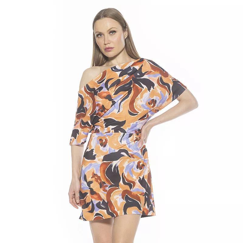 Women's ALEXIA ADMOR Draped Shoulder Mini A-Line Dress, Size: Small, Yellow Team Product Image