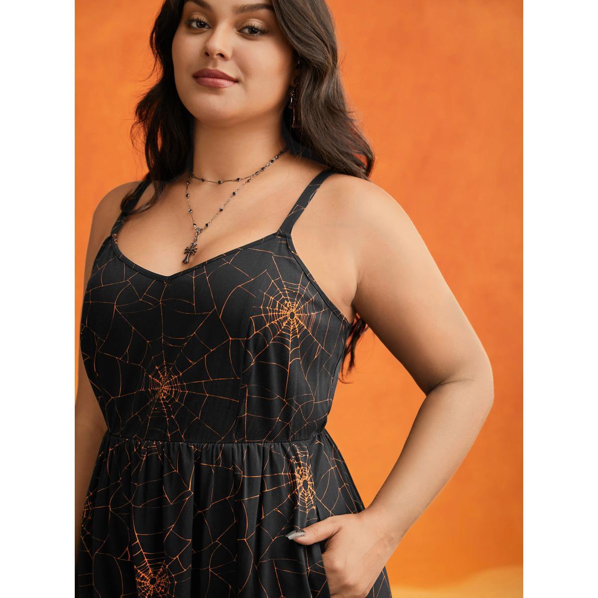 Plus Size Mystical Spiderweb Waist-Cinching Midi Dress Black Women Cocktail Slit Party Curvy Bloomchic 18-20/2X Product Image