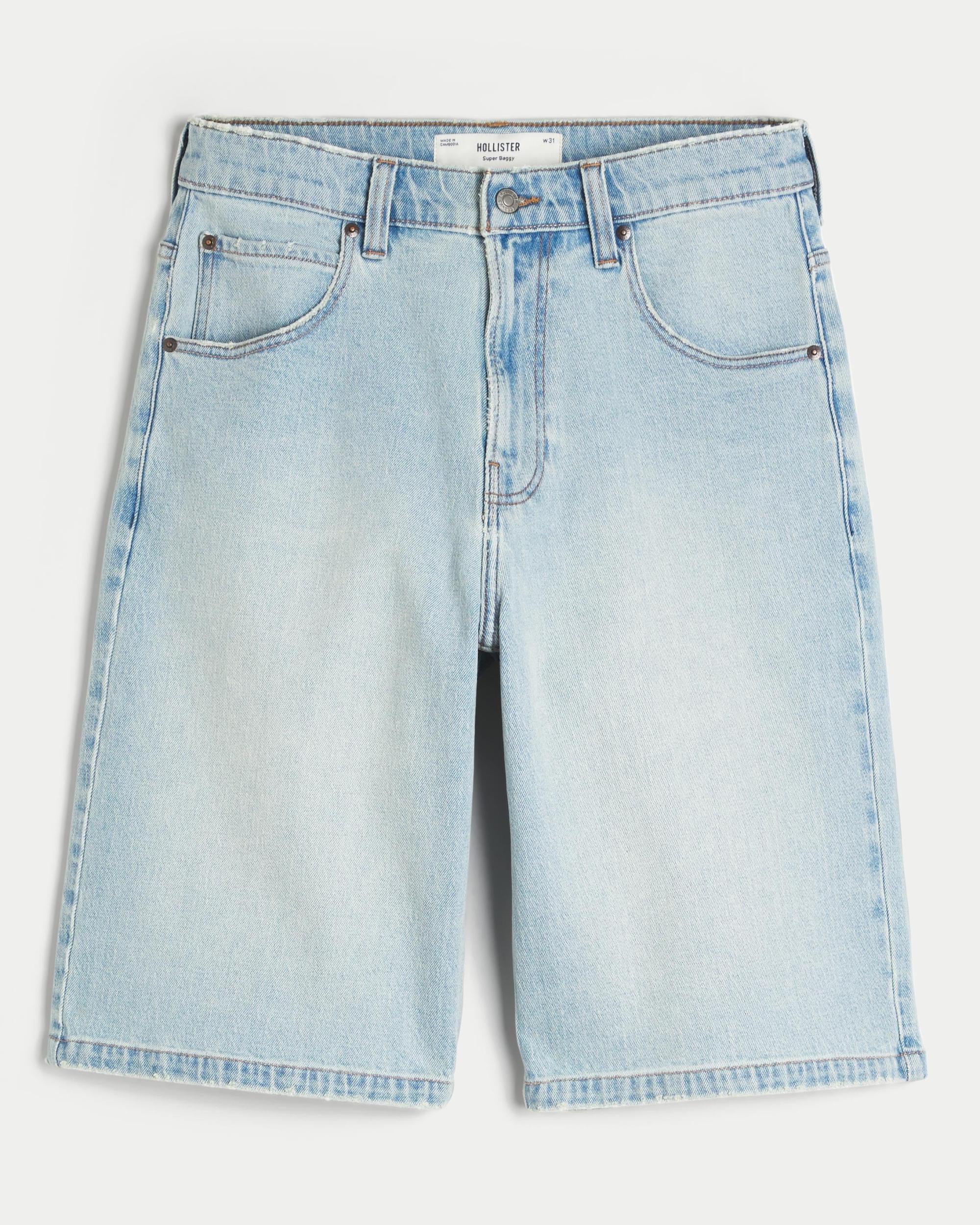 Below-the-Knee Washed Black Super Baggy Denim Shorts Product Image