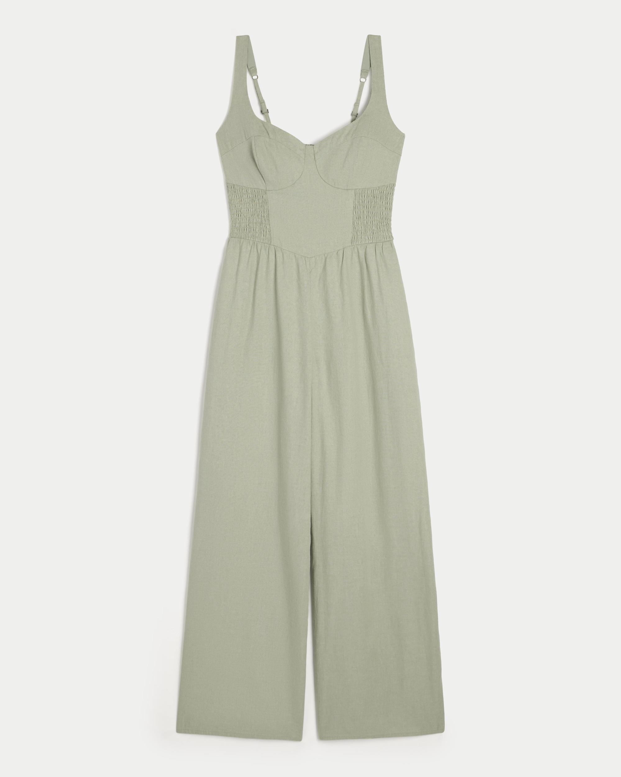 Linen-Blend Side Smocked Jumpsuit Product Image