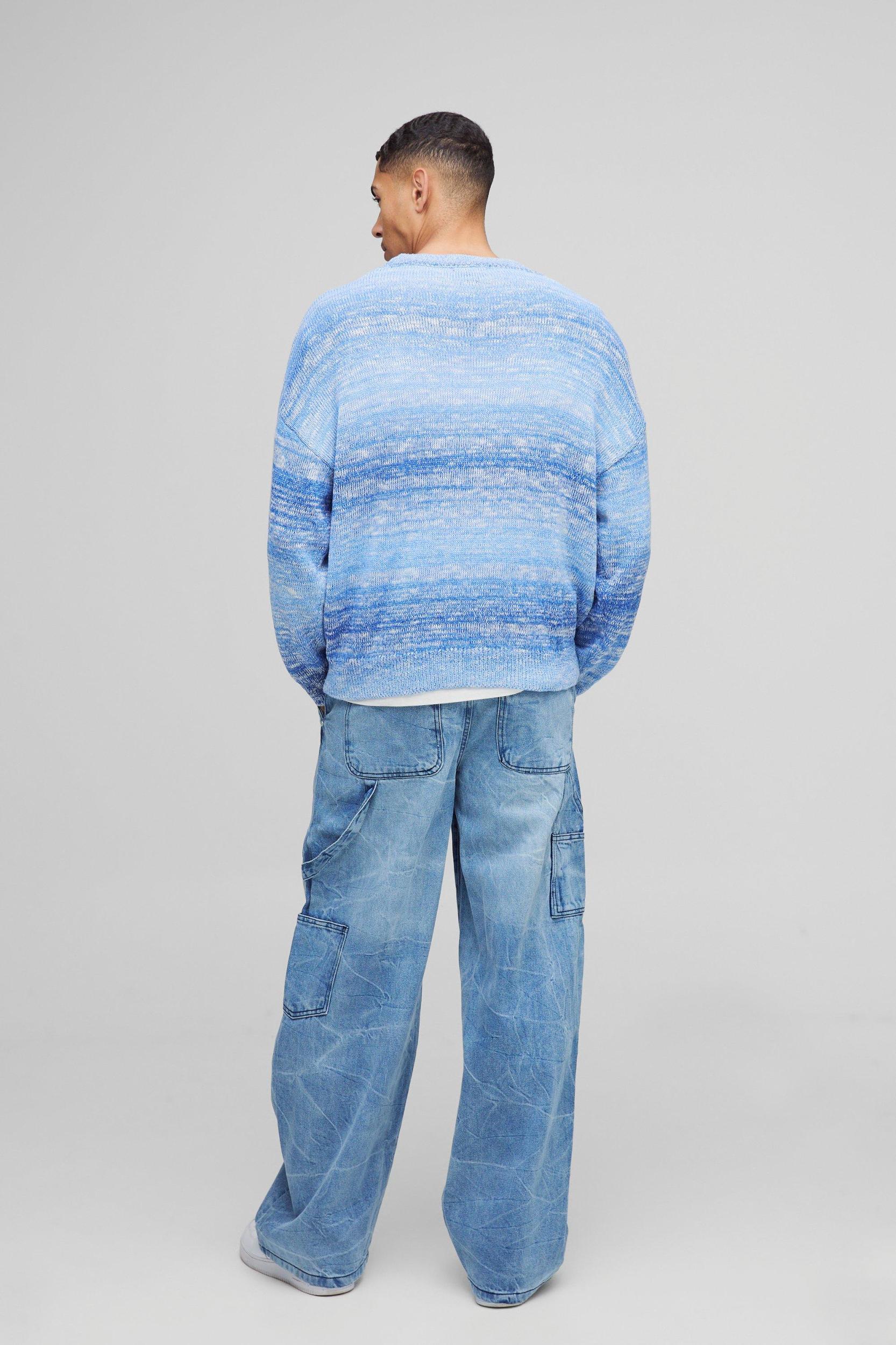Baggy Rigid Carpenter Crinkle Denim Jeans In Antique Blue | boohooMAN USA Product Image