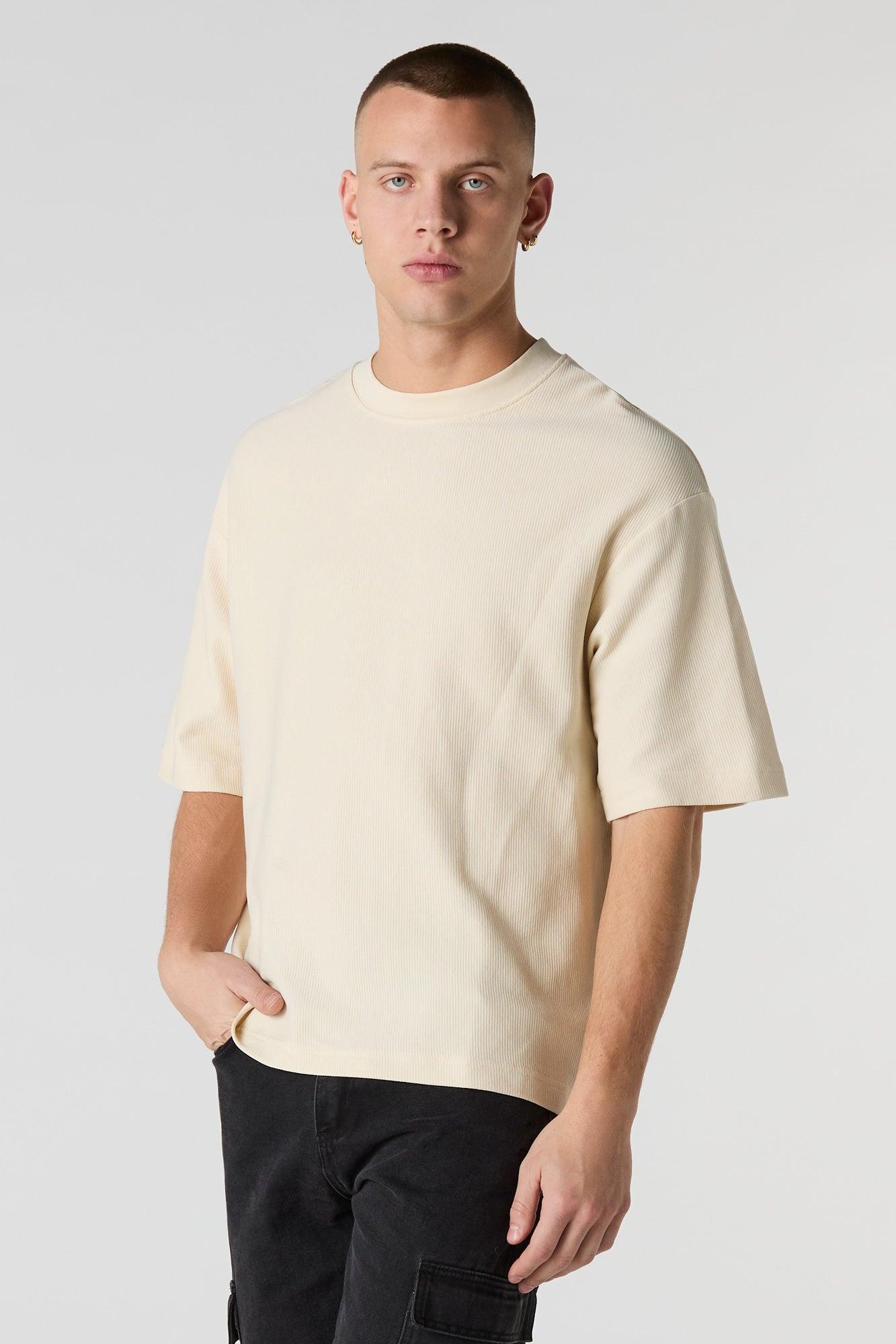 Ribbed Knit Boxy T-Shirt Male Product Image