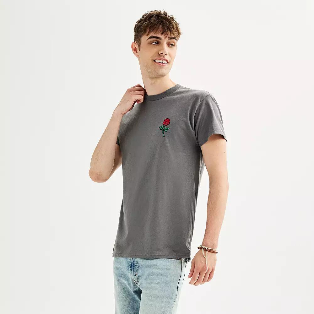 Men's Retrofit Small Rose Patch Crewneck Graphic Tee, Size: XXL, Gray Product Image