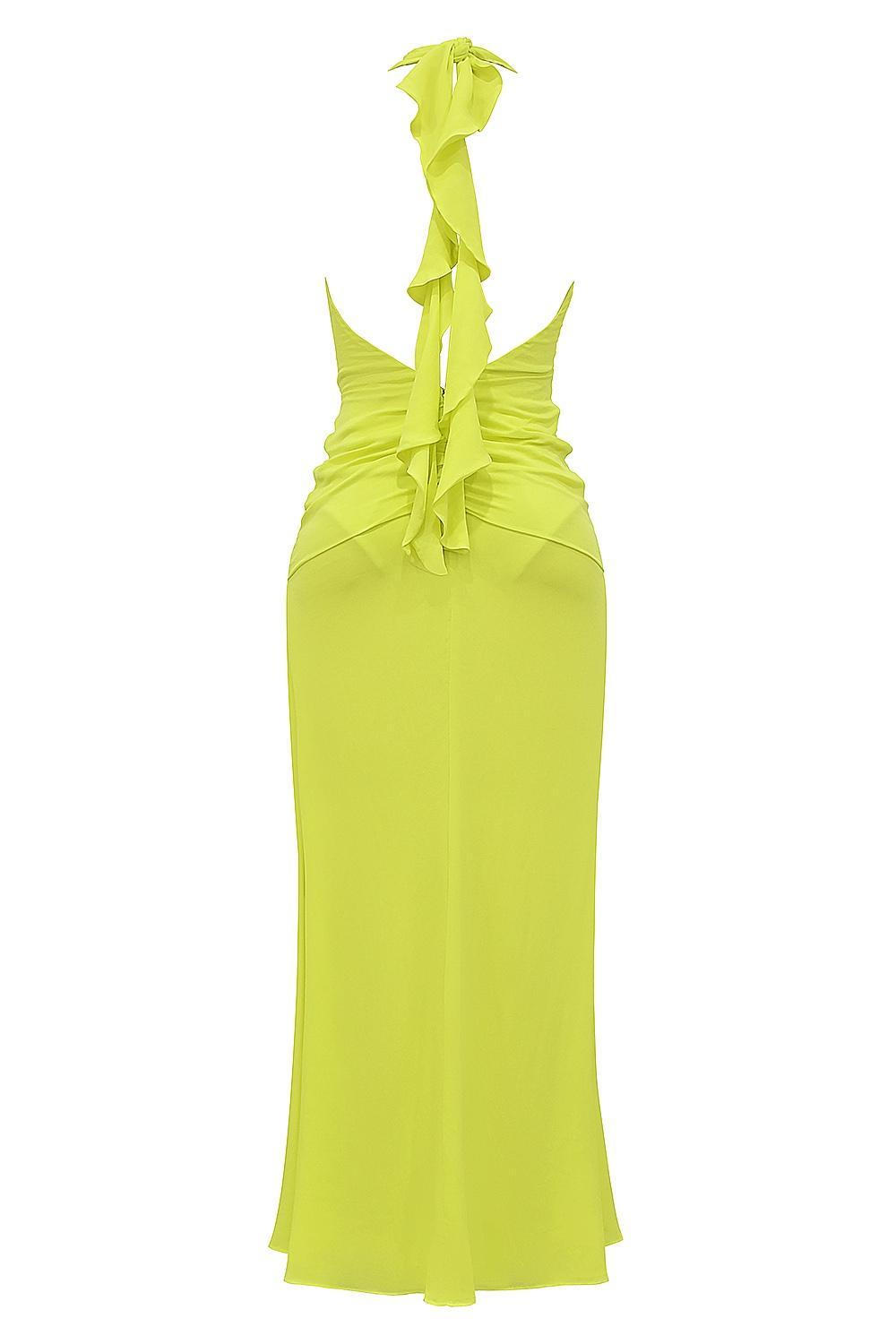 Olessia  acid lime backless halter maxi dress Product Image