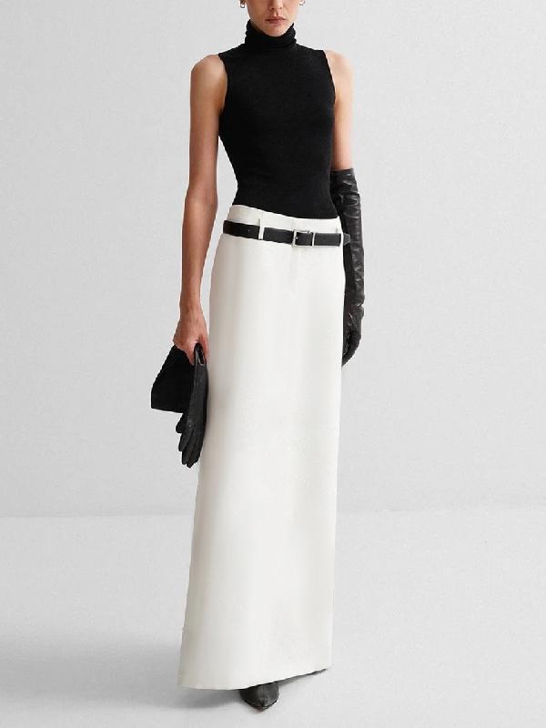 Solid Color Split-Back Skirts Bottoms Product Image