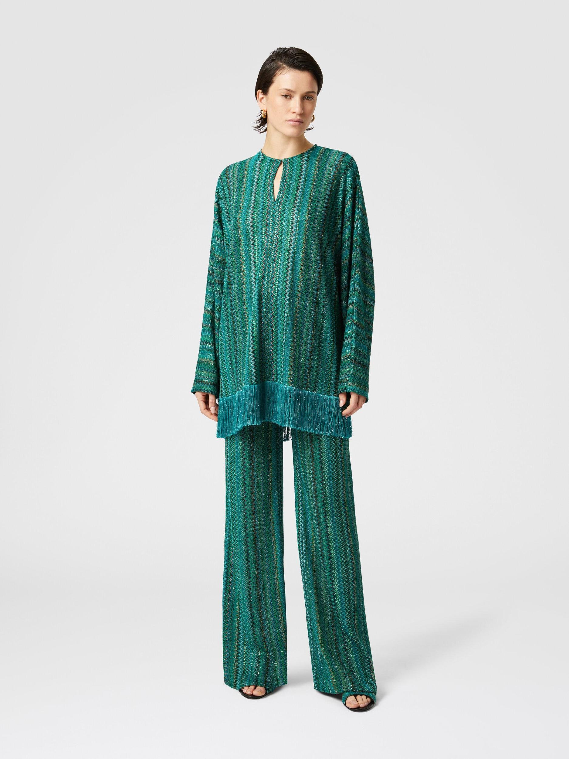 Zigzag long-sleeved blouse with sequins and fringes Product Image