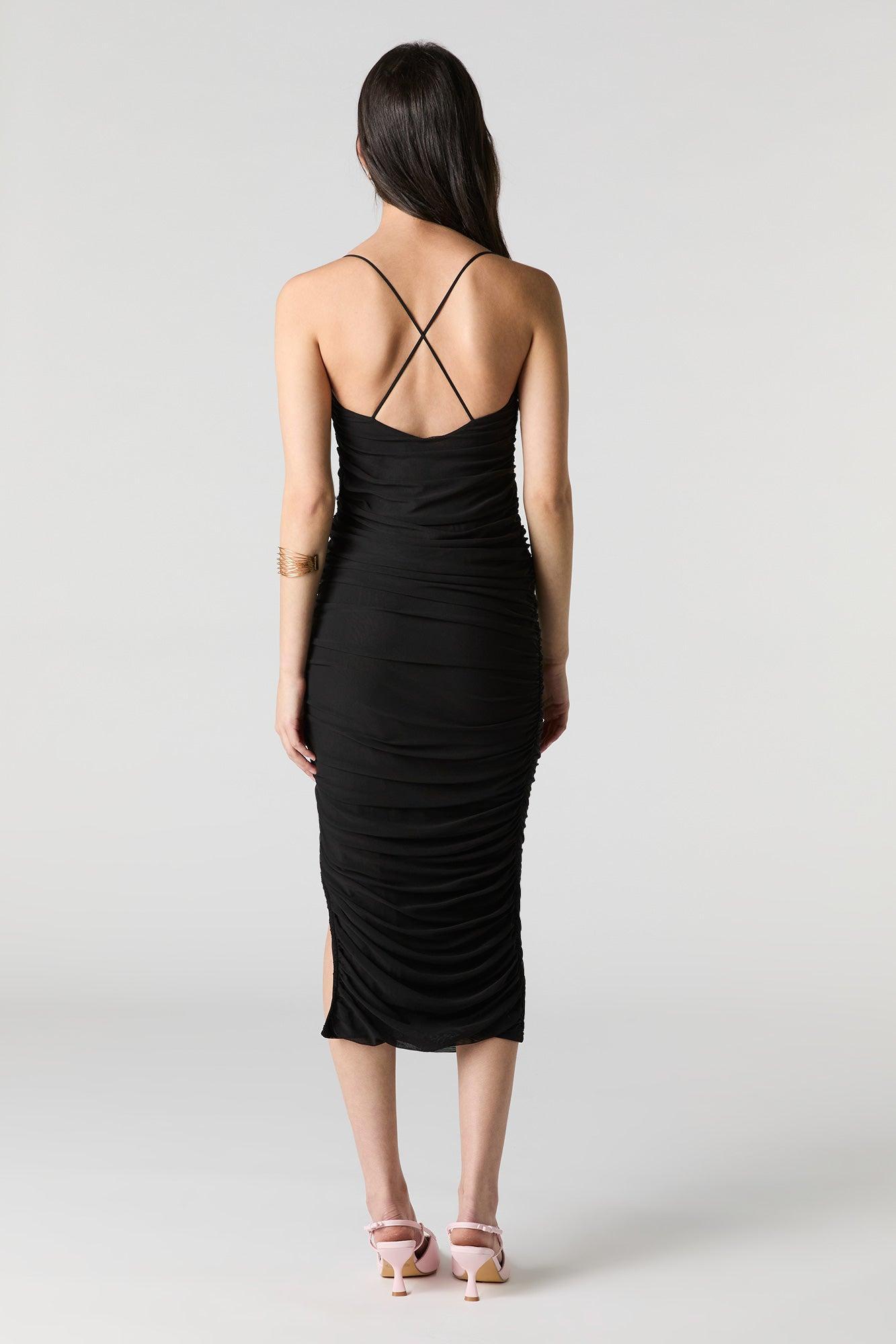Mesh Ruched Midi Dress Female Product Image