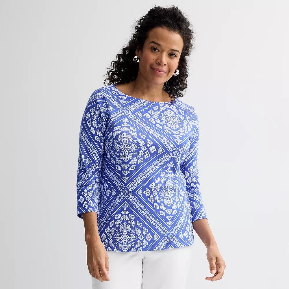 Women's Croft & Barrow® Boatneck Top, Size: XXL, Blue Scarf Tile Product Image