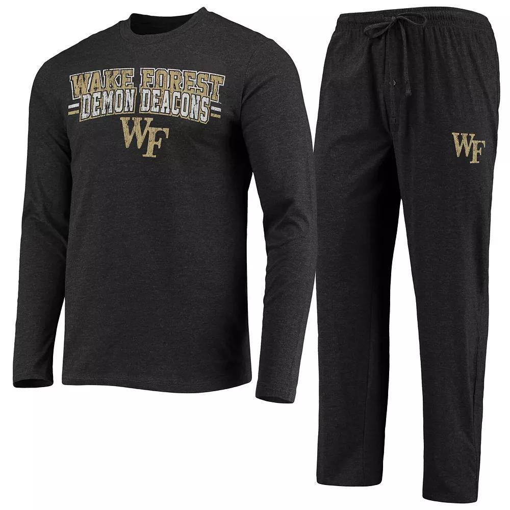 Men's Concepts Sport Black/Heathered Charcoal Wake Forest Demon Deacons Meter Long Sleeve T-Shirt & Pants Sleep Set, Size: XL, Wfu Black Product Image