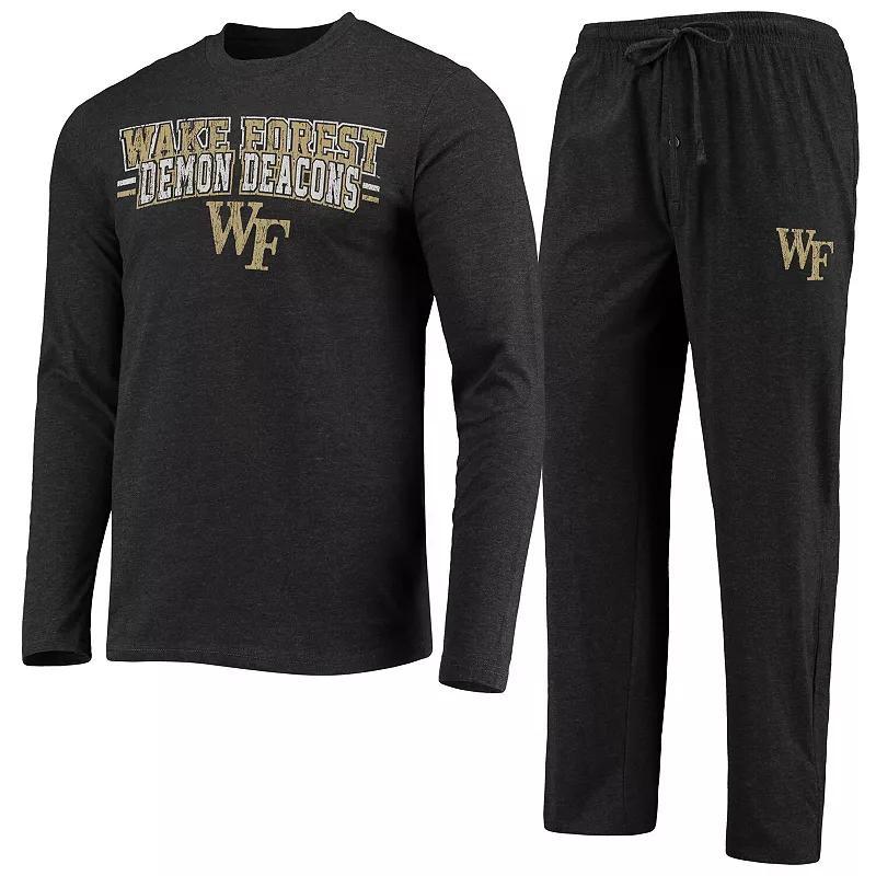 Men's Concepts Sport Black/Heathered Charcoal Wake Forest Demon Deacons Meter Long Sleeve T-Shirt & Pants Sleep Set, Size: XL, Wfu Black Product Image