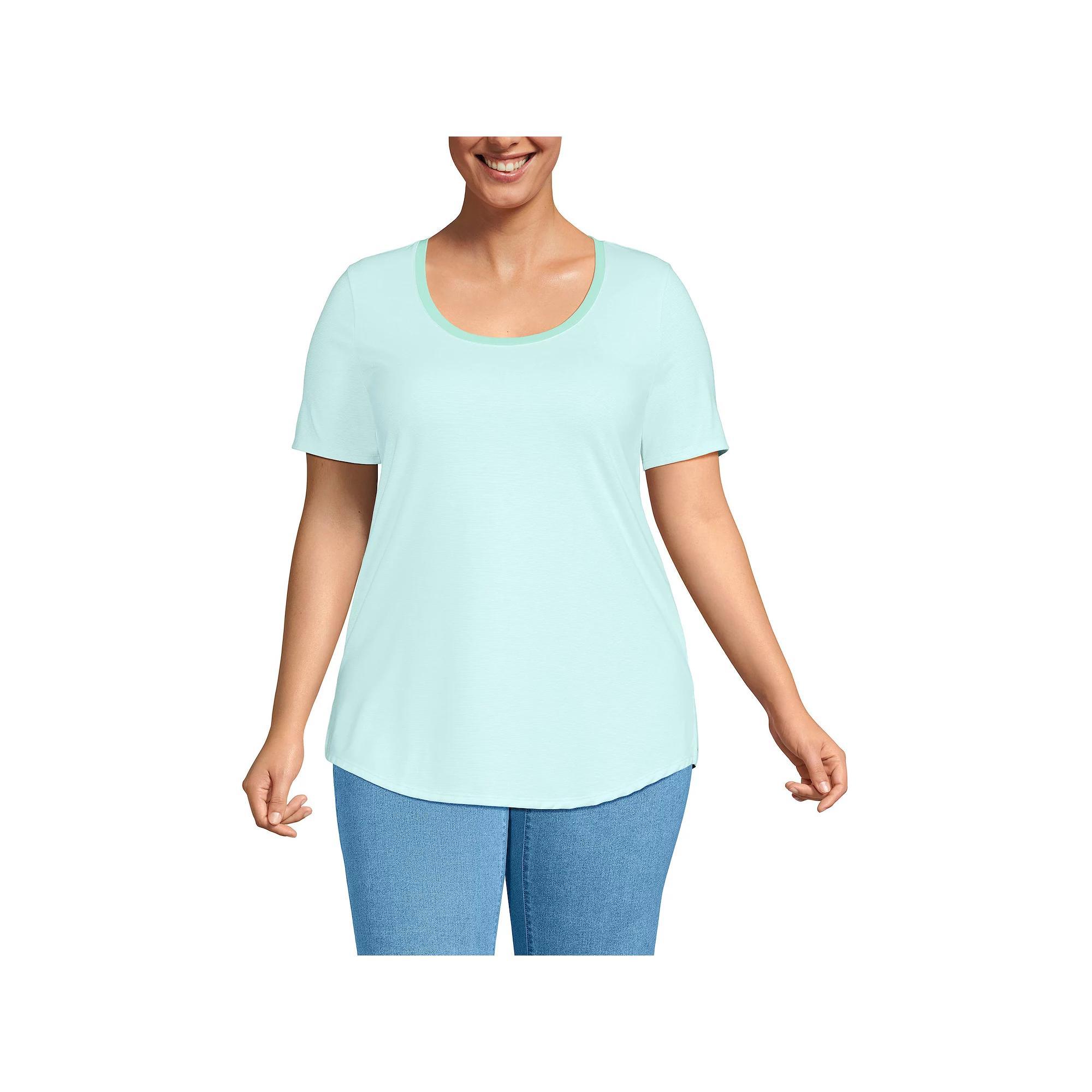 Plus Size Lands' End Short Sleeve Scoop Neck Tunic T-Shirt, Women's, Size: 1XL, Julep Pinstripe Product Image