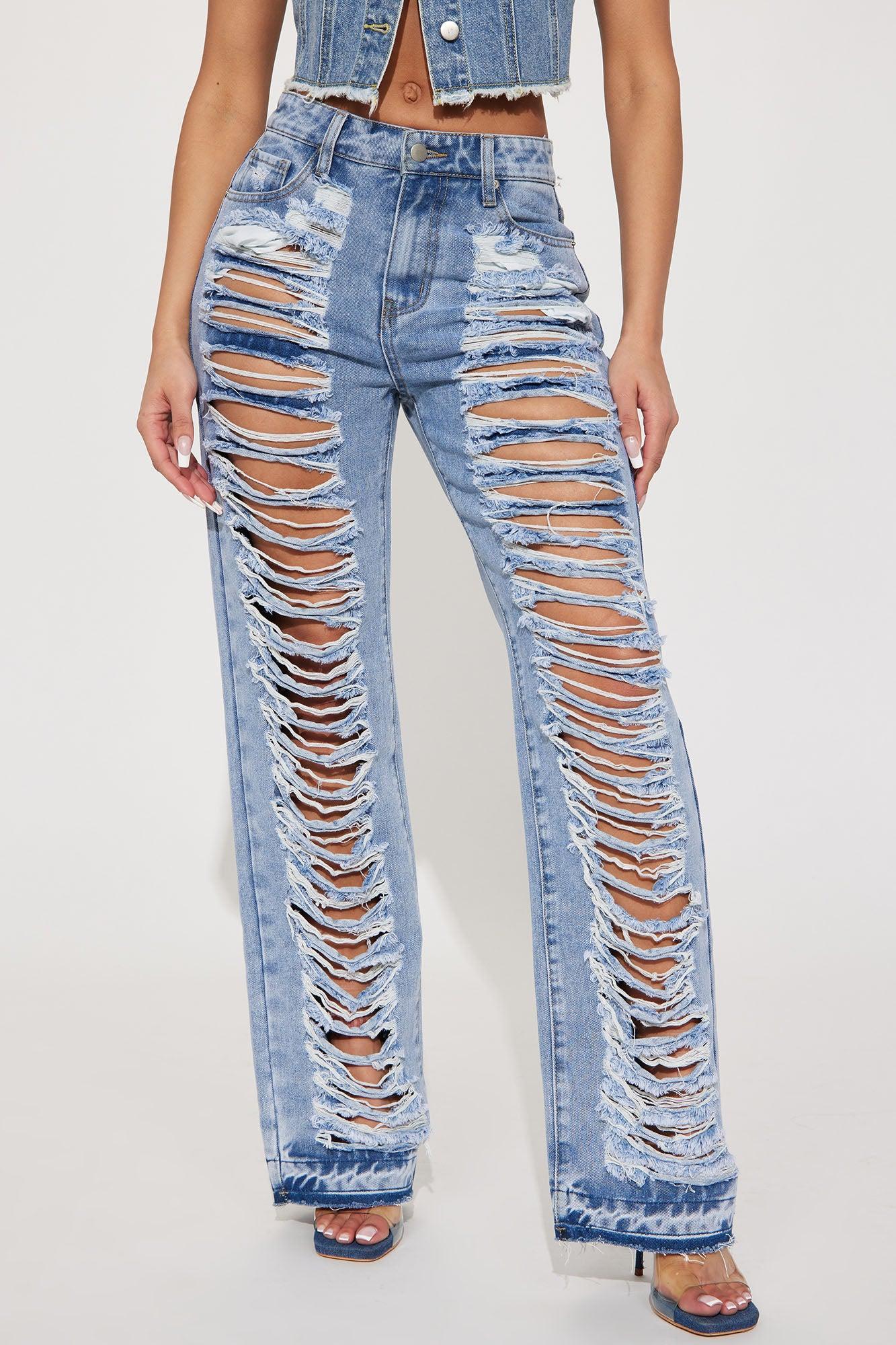Lazuli Shredded Non Stretch Straight Leg Jeans - Light Wash Product Image