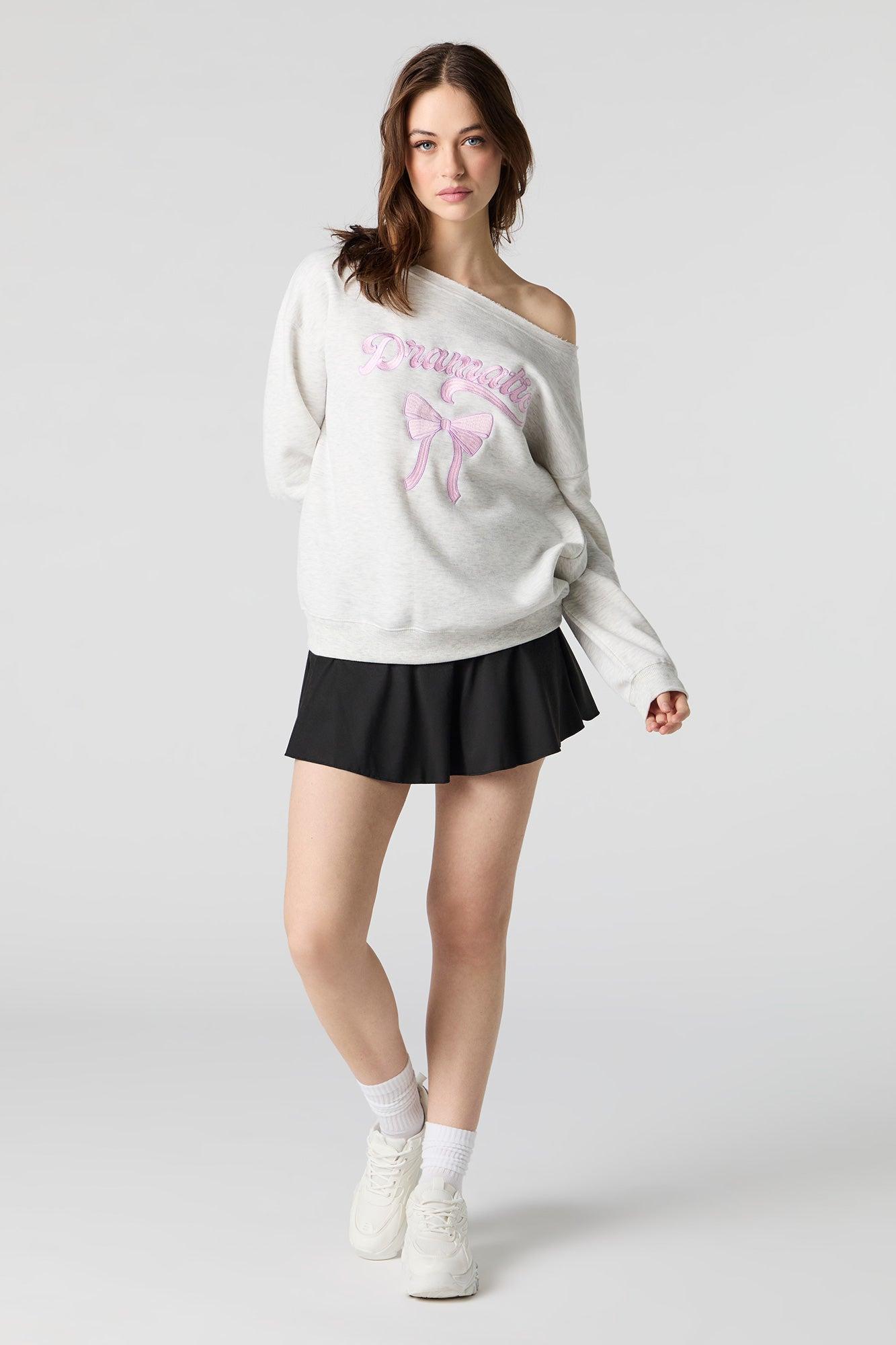 Embroidered Off Shoulder Fleece Sweatshirt Female Product Image