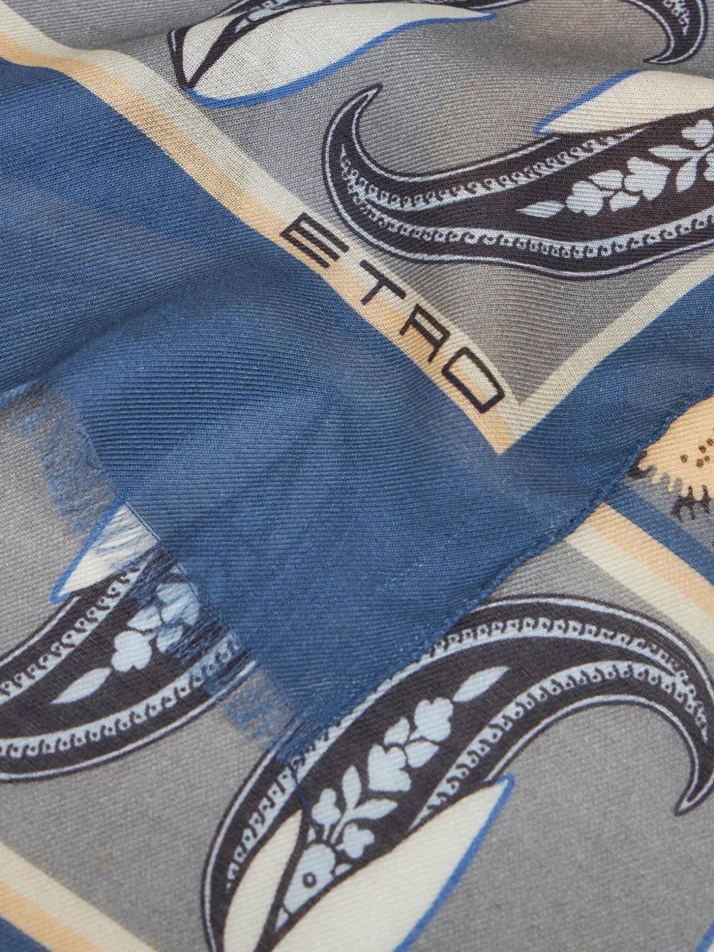 ETRO Frayed Floral-print Scarf In Blue Product Image