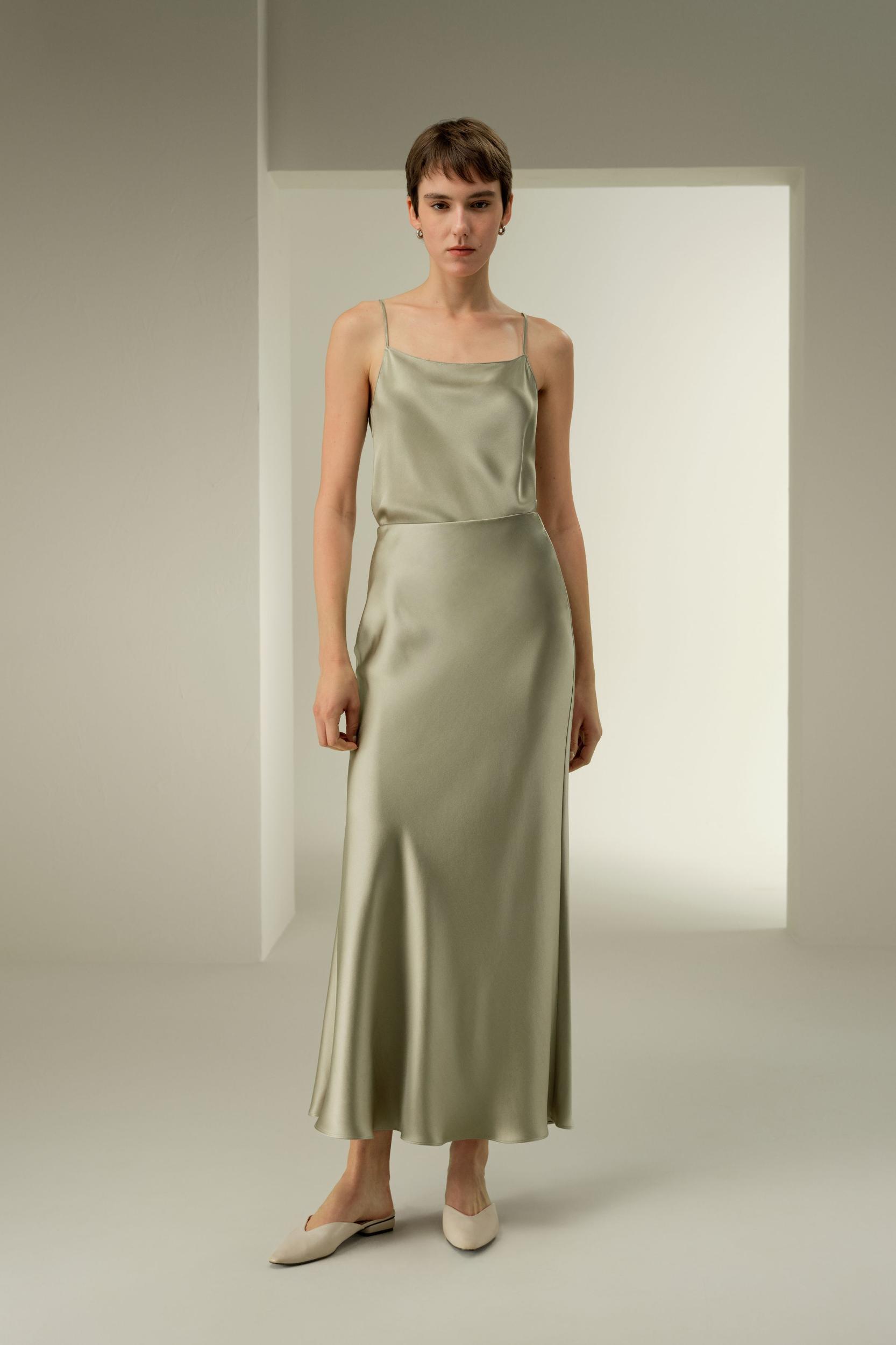 Double-Faced Silk Charmeuse Maxi Skirt Product Image