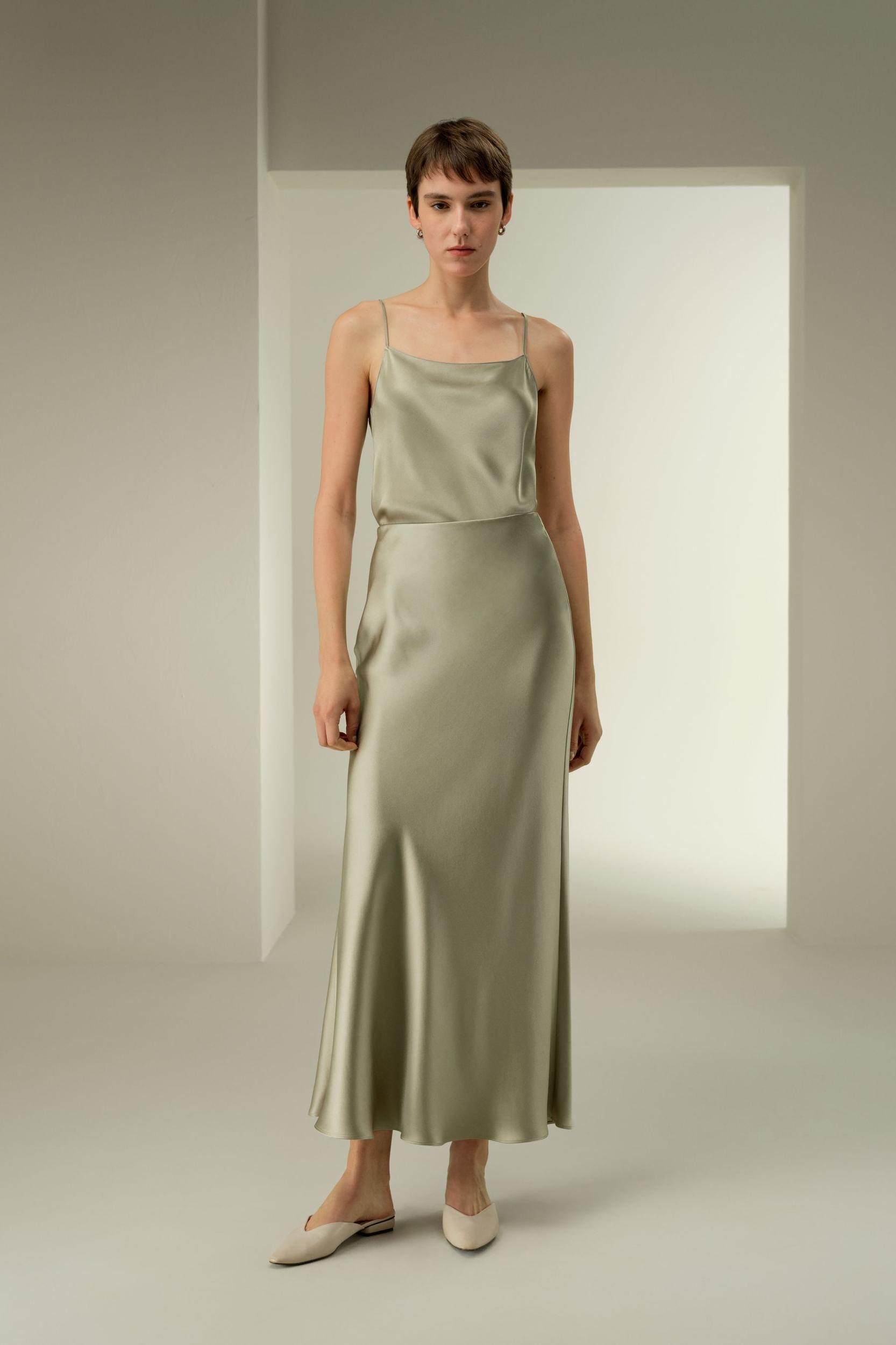 Double-Faced Silk Charmeuse Maxi Skirt Product Image