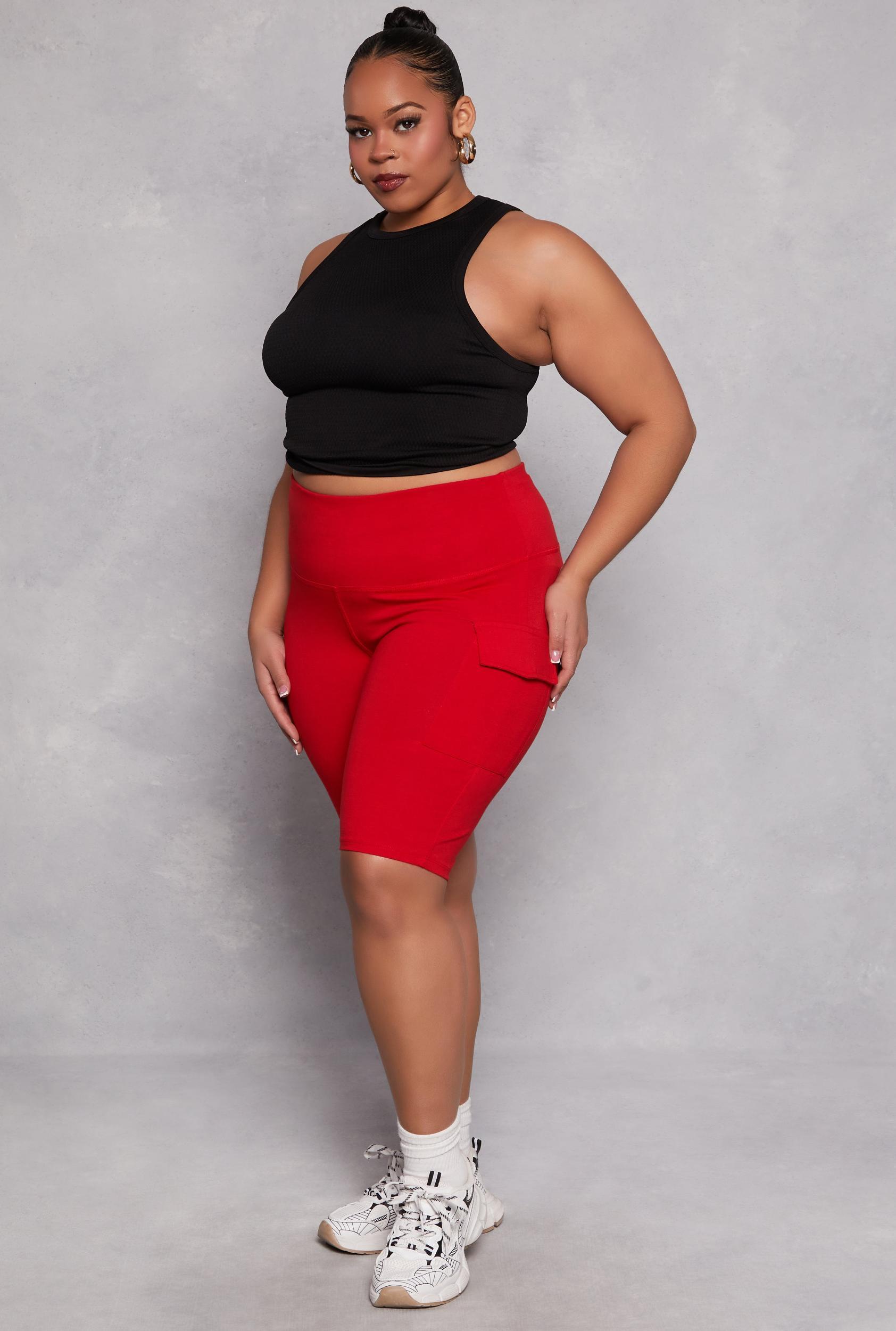 Womens Plus Size Cargo Pocket High Waist Biker Shorts Product Image