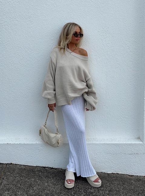 Belle Knit Maxi Skirt White Product Image