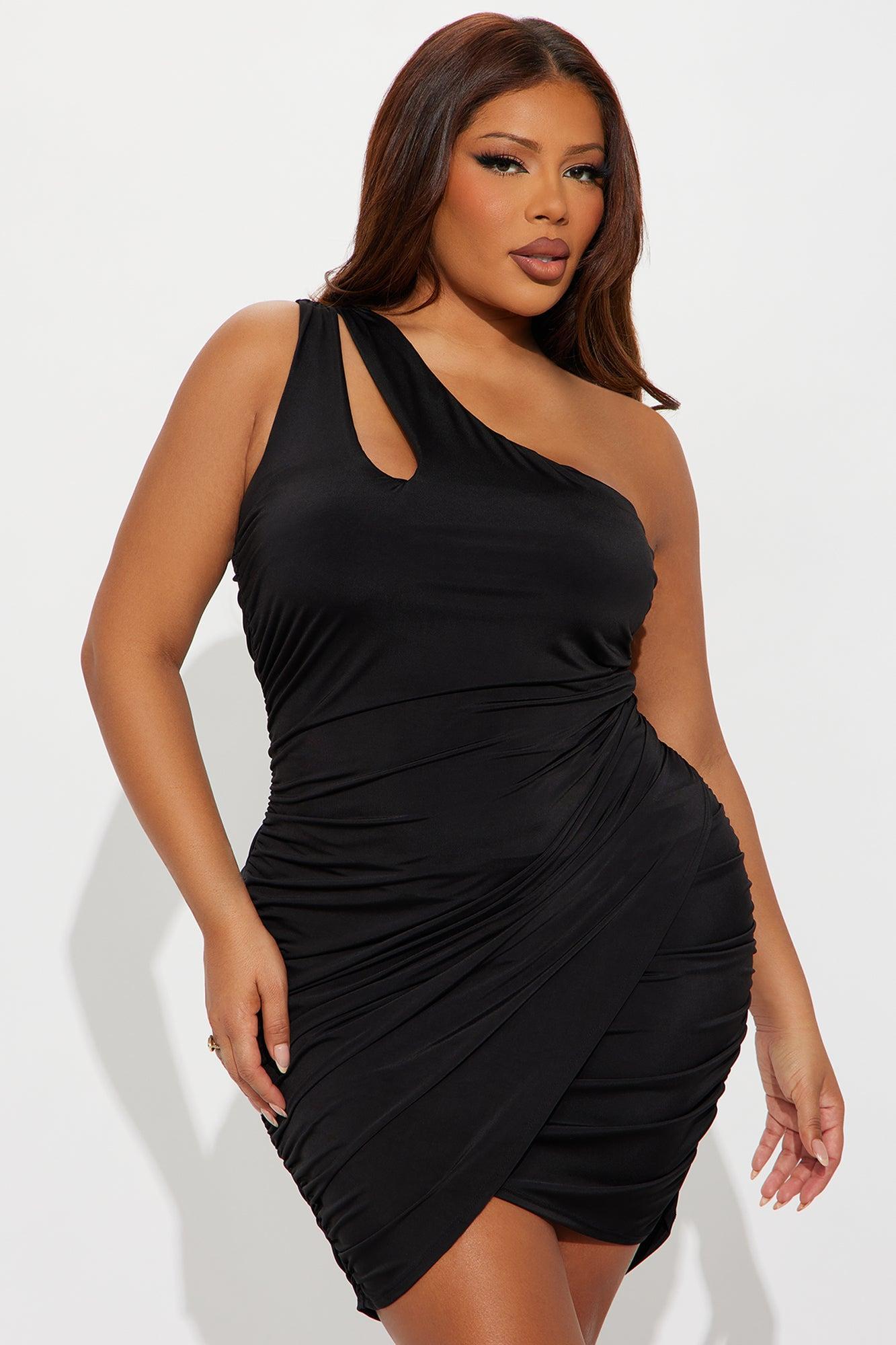 Ruby Ruched One Shoulder Mini Dress - Black Product Image