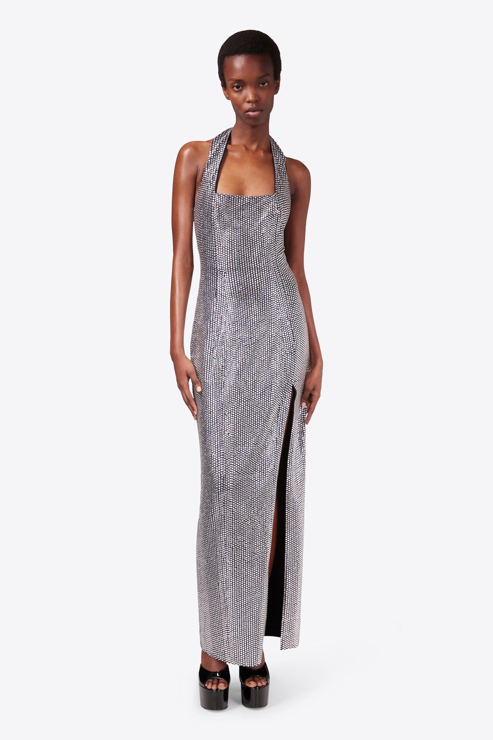 Crystal Embellished Halter Slit Gown Product Image
