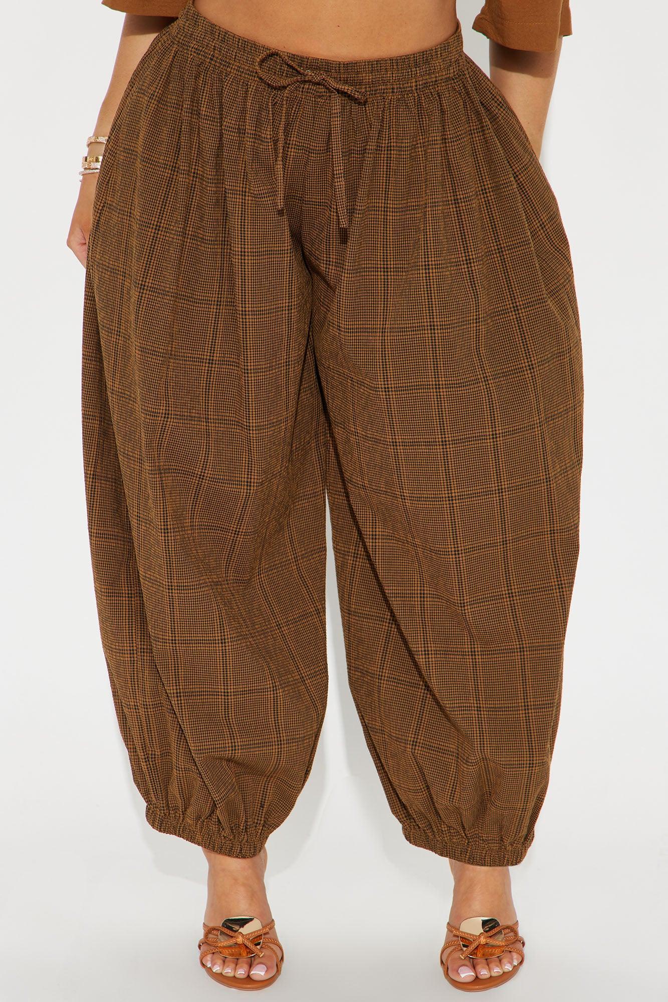 Jolene Plaid Barrel Pant - Brown Product Image