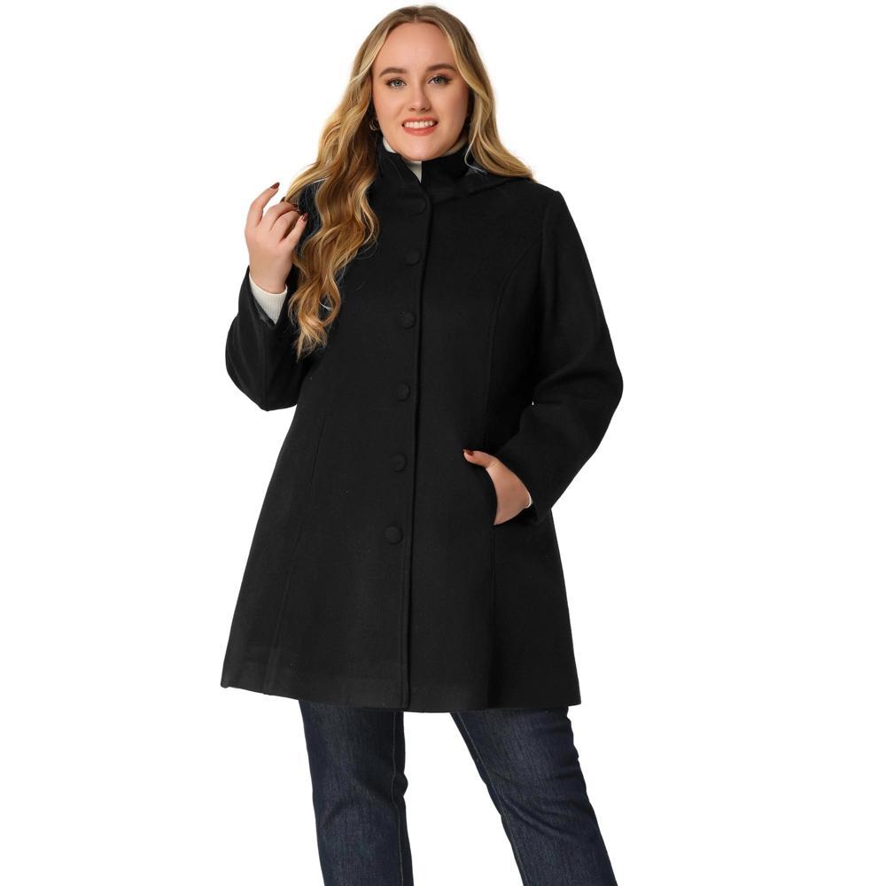 Agnes Orinda Women's Plus Size Elegant Single Breasted Detachable Hooded Trench Overcoats Product Image