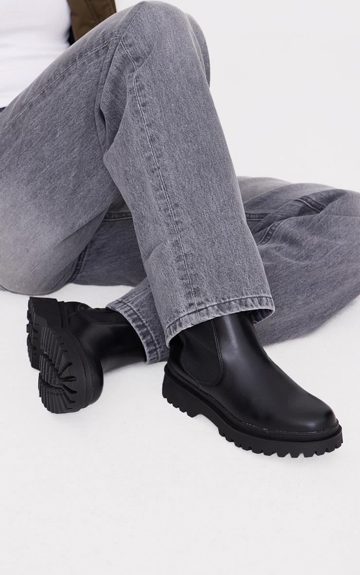 Black  Pu Round Toe Chelsea Ankle Boots Product Image