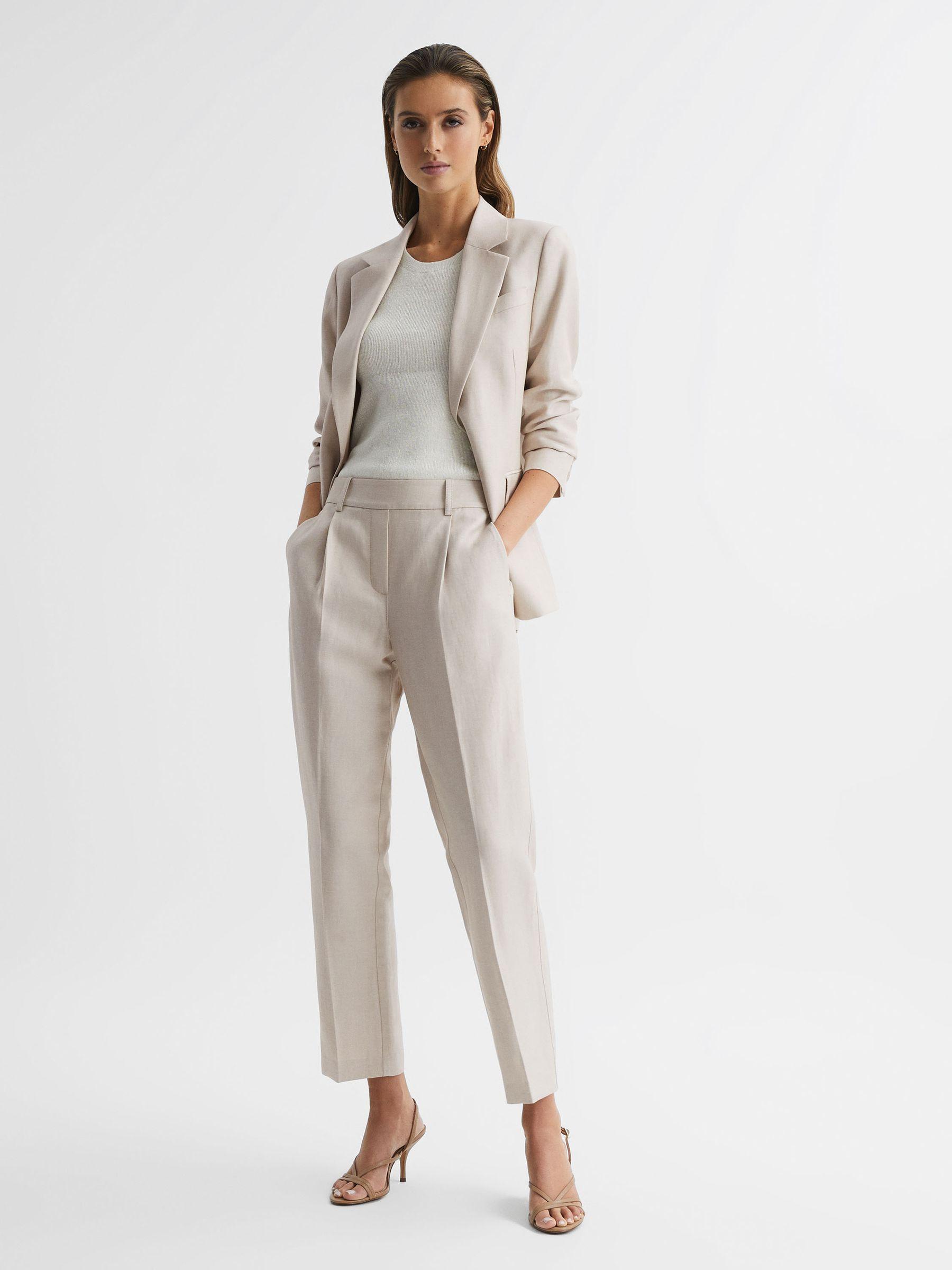 Tapered Linen Trousers in Oatmeal Product Image