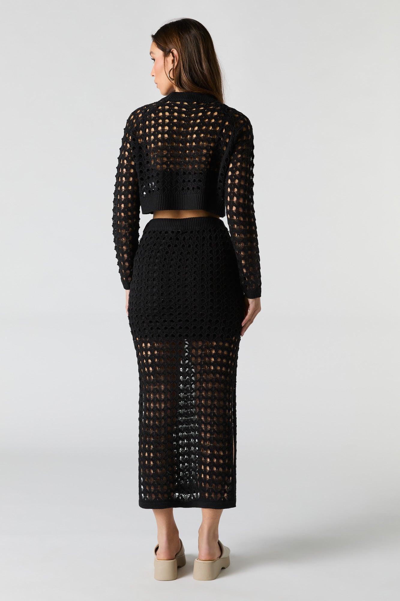 Open Knit Slit Midi Skirt Female Product Image
