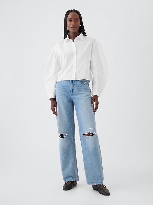 Organic Cotton Poplin Barrel-Sleeve Cropped Shirt Product Image