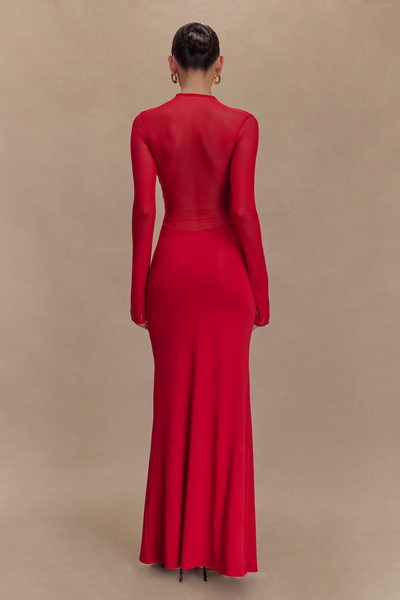 Tania Slinky And Mesh Long Sleeve Maxi Dress - Ruby Product Image