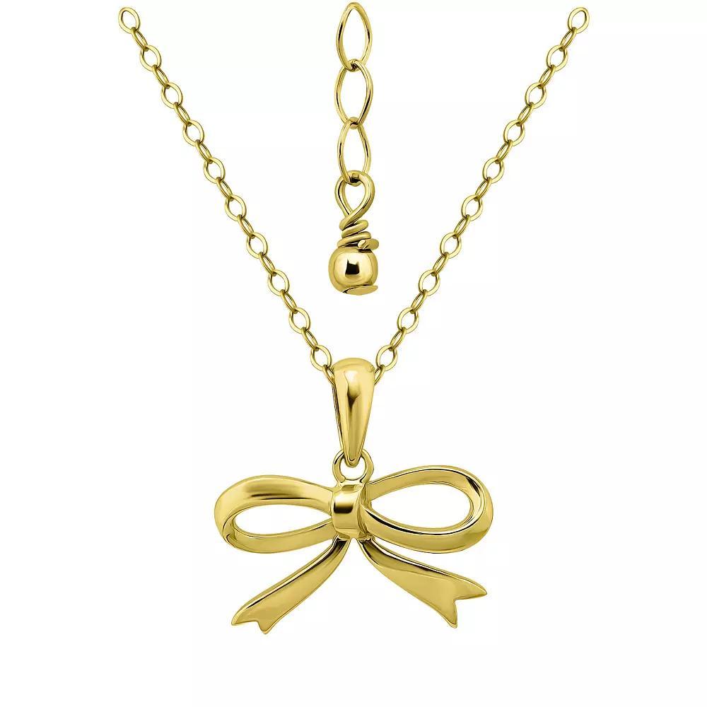 Aleure Precioso 18k Gold over Sterling Silver Bow Pendant Necklace, Women's, Size: 16-18" ADJ, Gold Tone Product Image