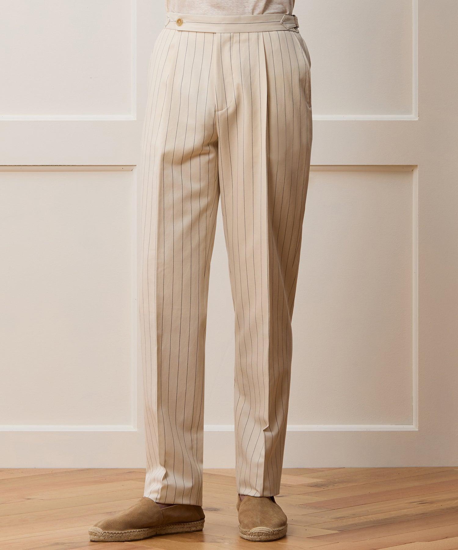 Italian Cotton Linen Striped Side Tab Trouser Product Image
