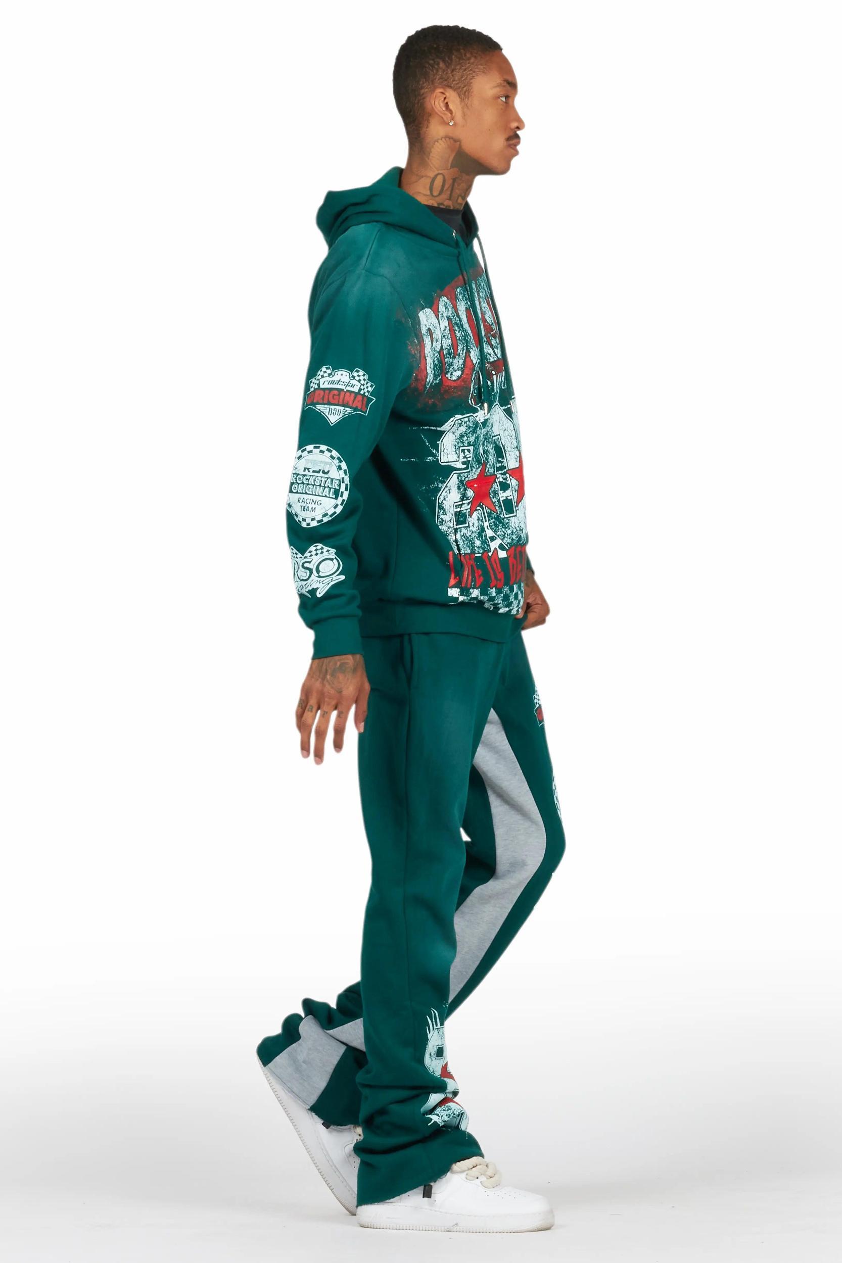Racing Grung Dark Green Hoodie/Baggy Track Pant Set Male Product Image