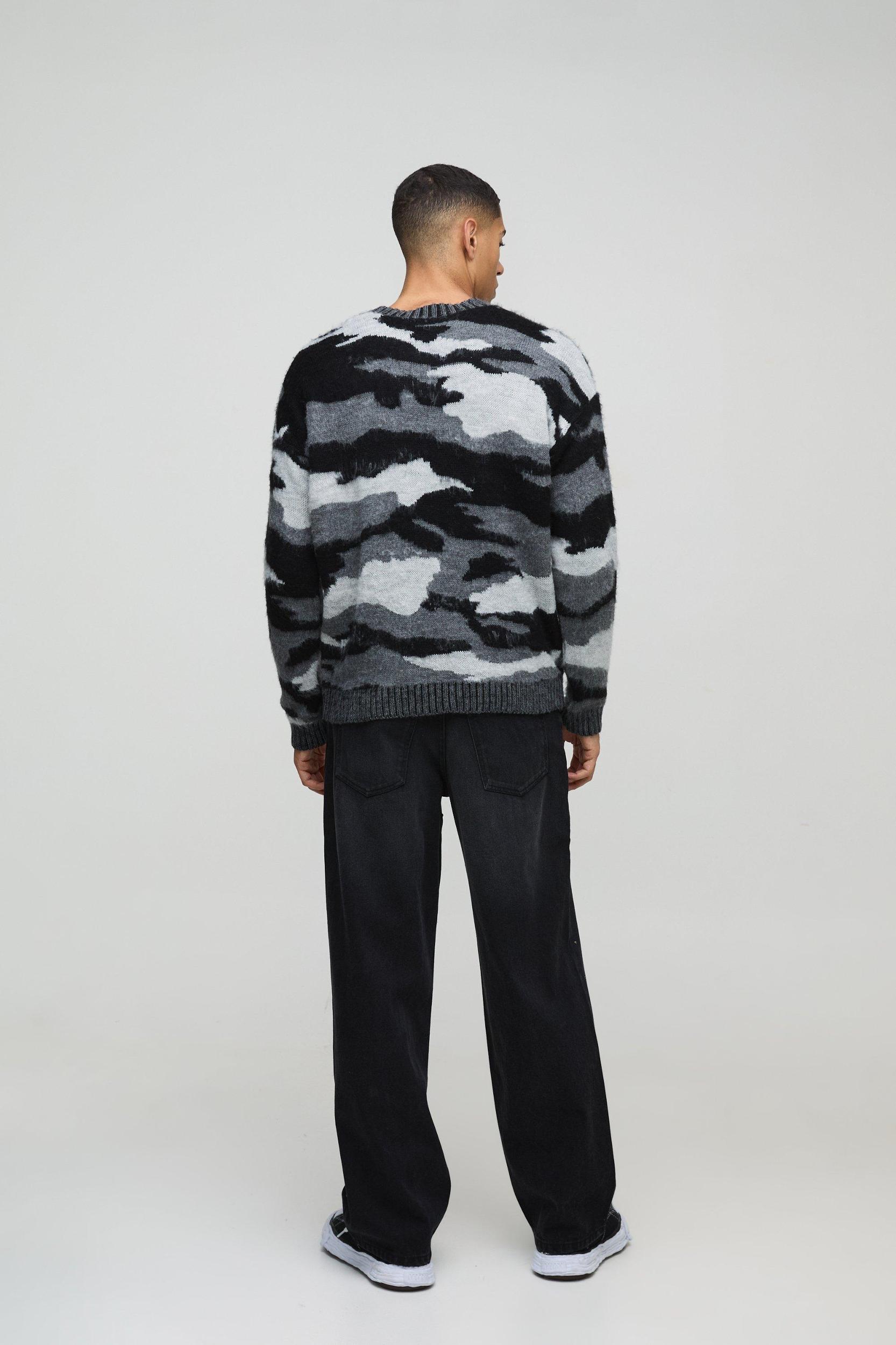 Oversized Dropped Shoulder Camo Brushed Knit Sweater | boohooMAN USA Product Image