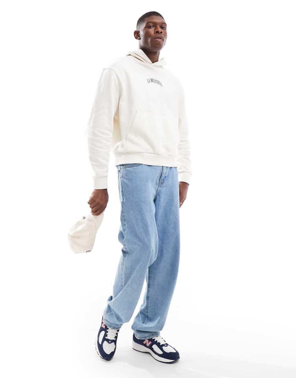 ASOS DESIGN boxy oversized hoodie with front and back print in stone Product Image