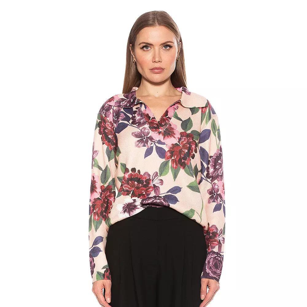 Women's ALEXIA ADMOR Evander Print Retro Collar Oversized Ruby Shirt, Size: Large, Beige Floral Product Image