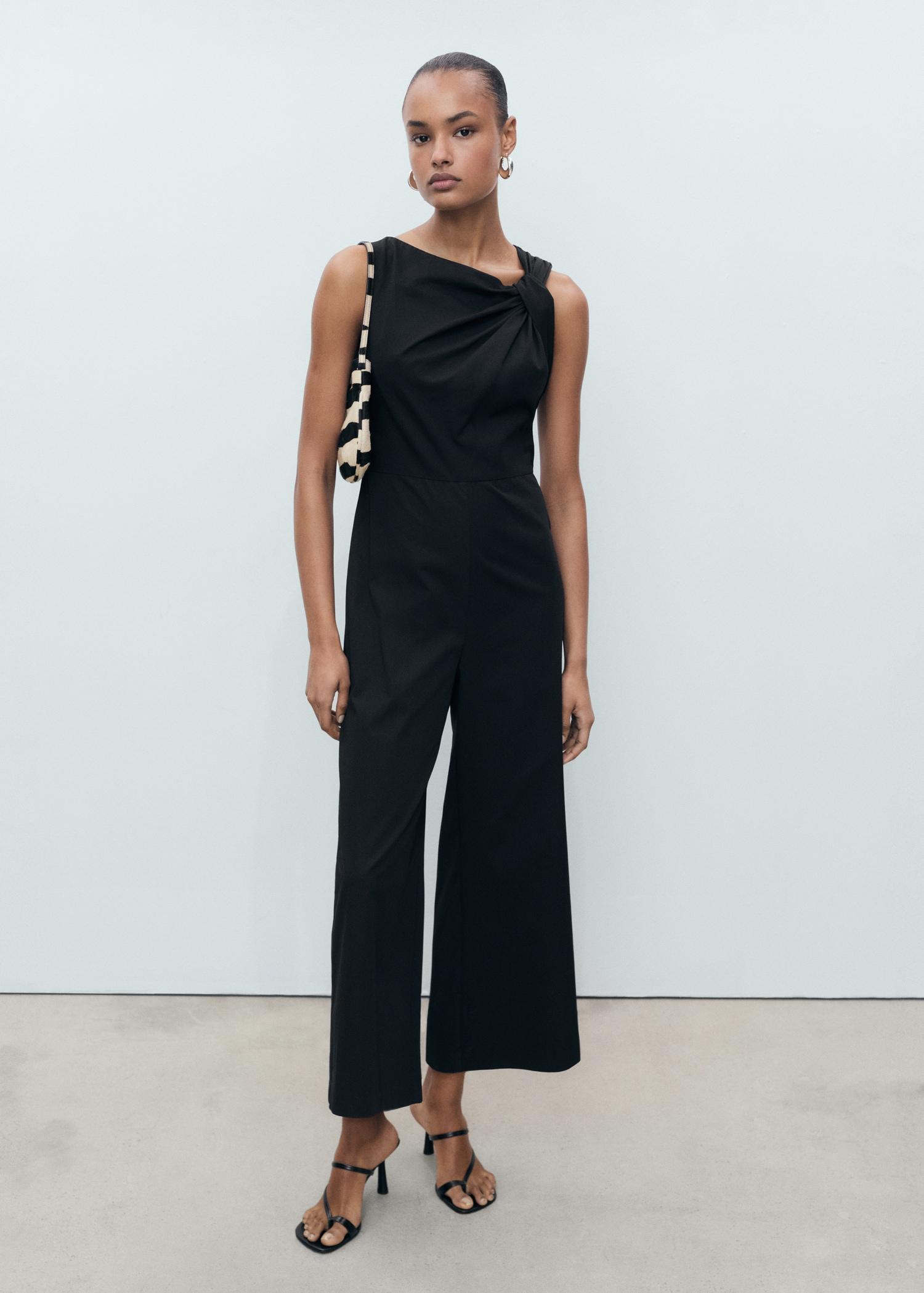 Long culotte jumpsuit with draped neck - Women | MANGO USA Product Image