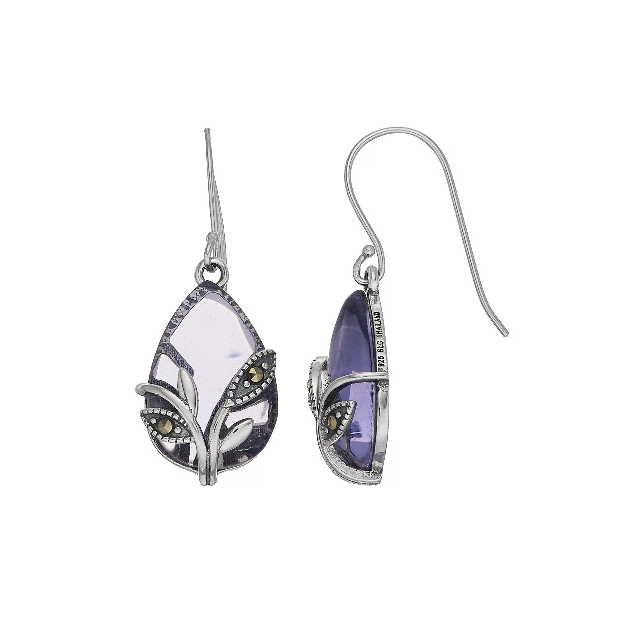 Tori Hill Sterling Silver Purple Glass & Marcasite Teardrop Earrings, Women's Product Image