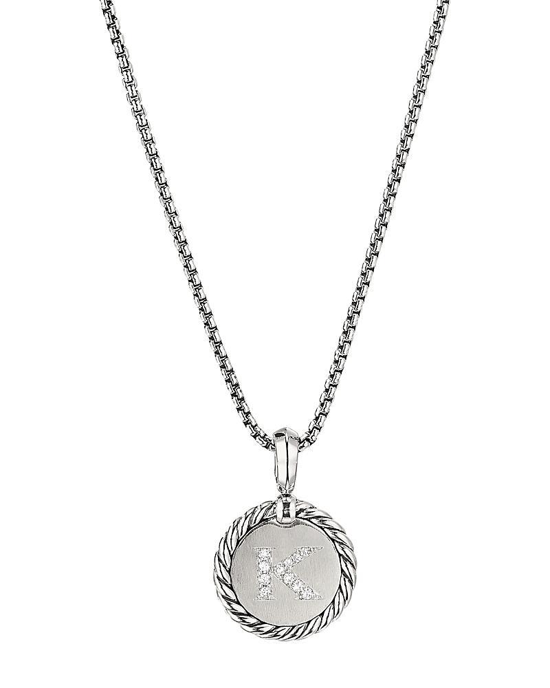 David Yurman Sterling Silver Cable Collectibles Initial Charm Necklace with Diamonds, 18 Product Image