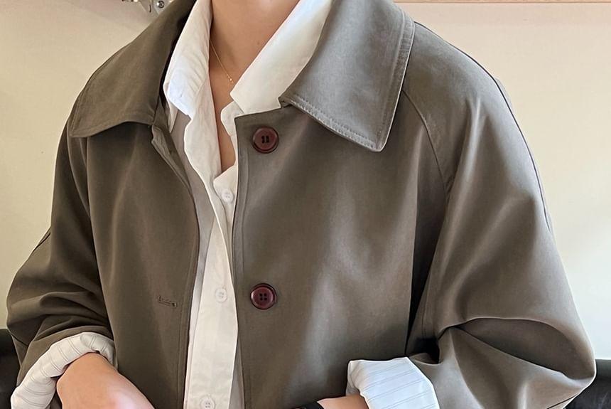 Collar Plain Midi Single-Breasted Coat Product Image